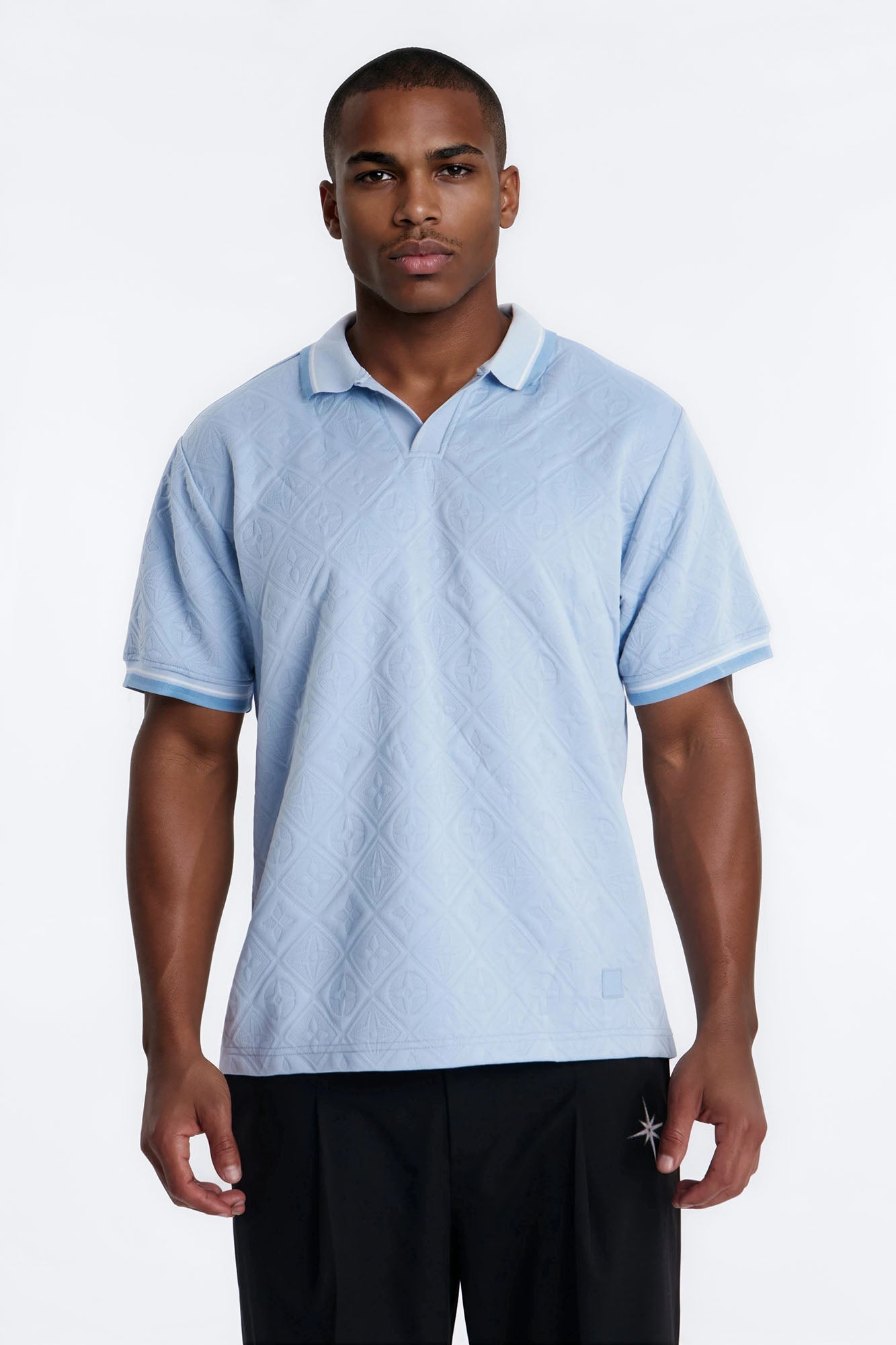 Saints Diamond Star Johnny Collar Polo - Light Blue Fashion Nova