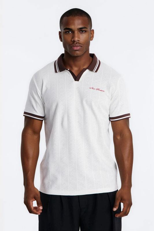 Cafe Tipped Johnny Collar Polo - Off White Fashion Nova