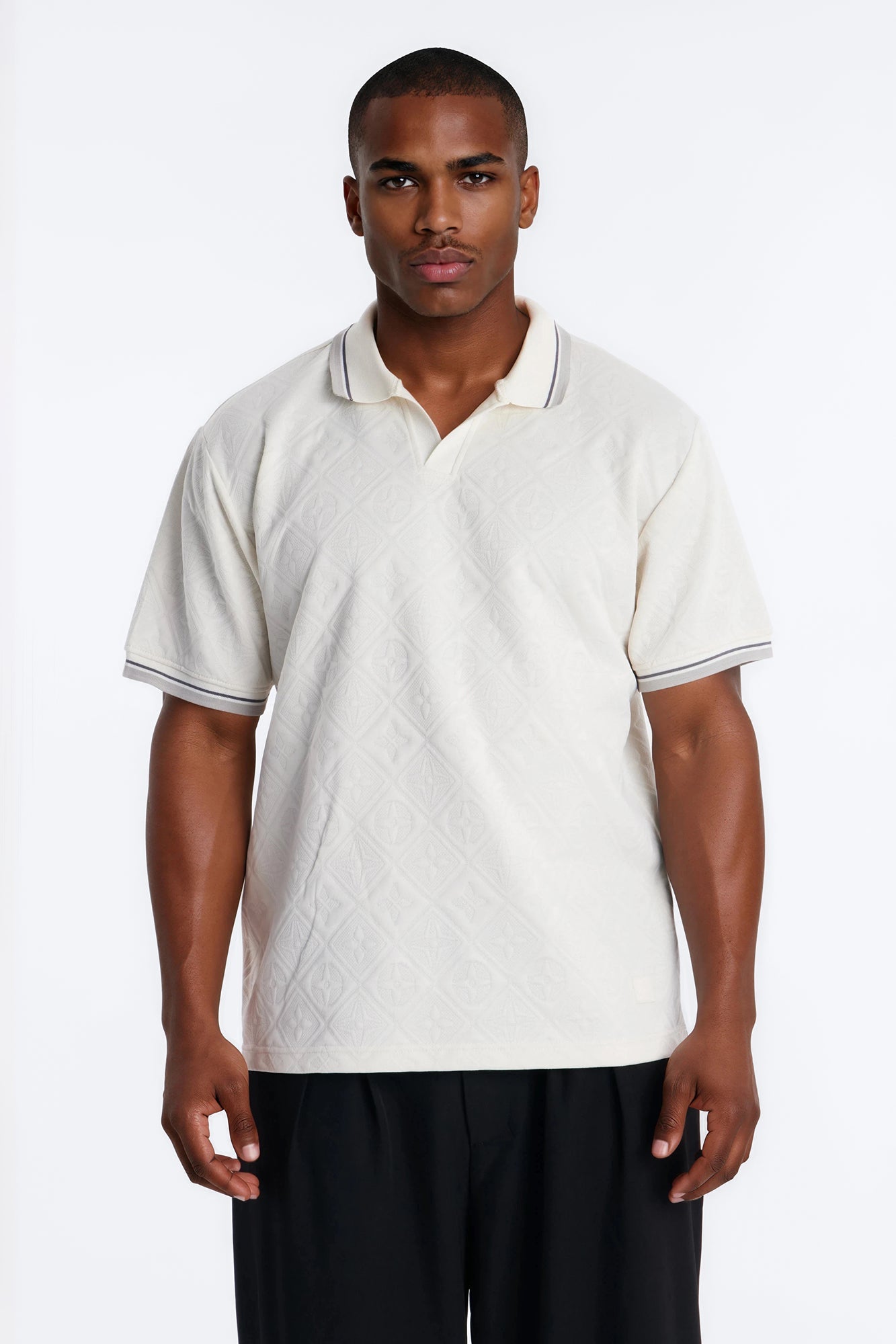 Saints Diamond Star Johnny Collar Polo - Oatmeal Fashion Nova