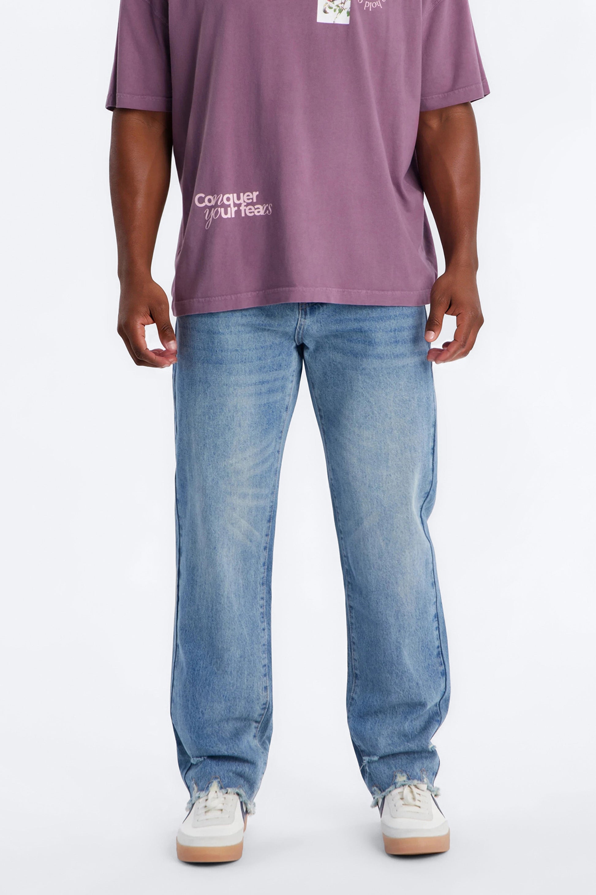 Straight Raw Edge Jean - Medium Blue Wash Fashion Nova