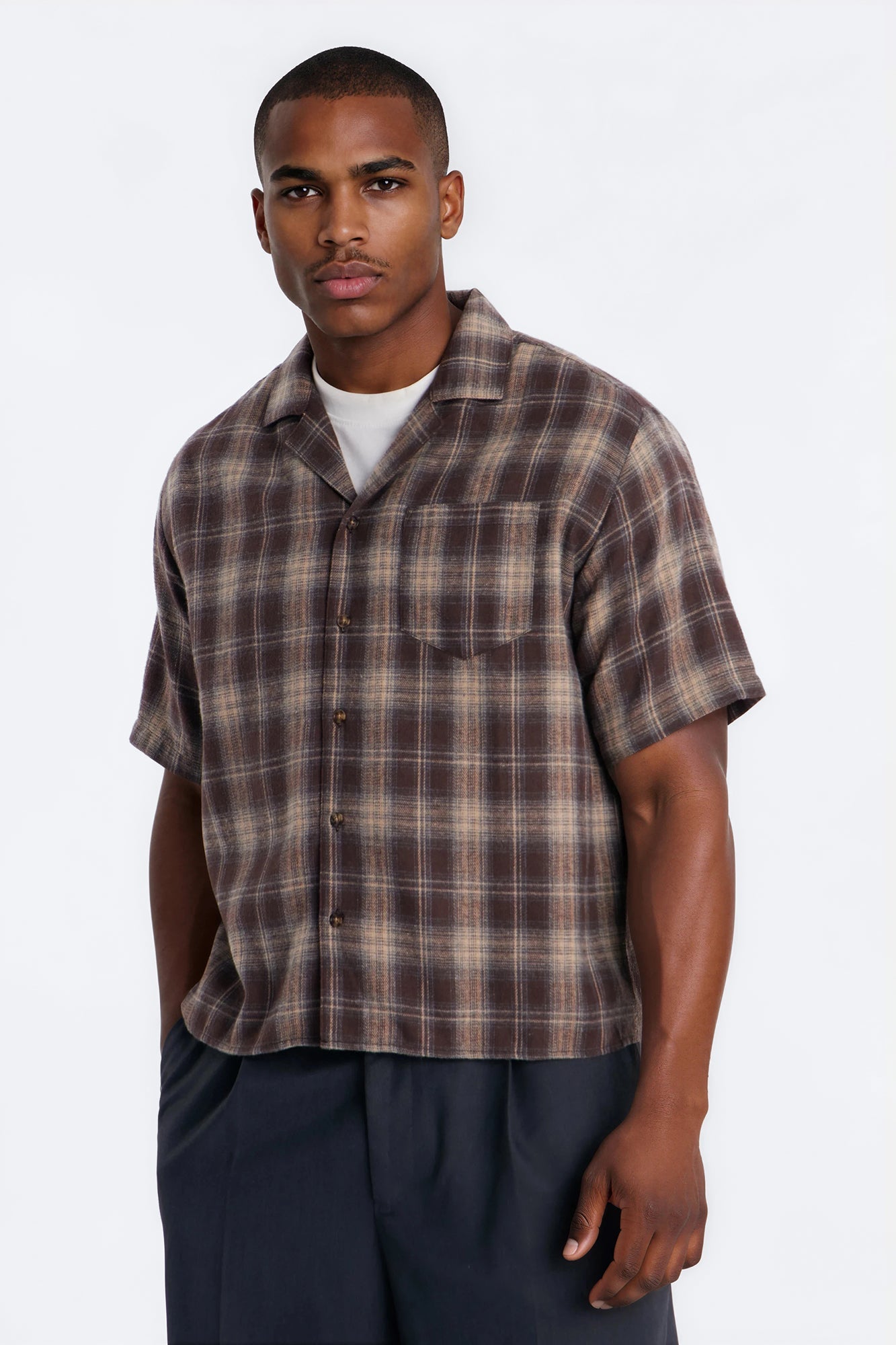 Your Weekend Plaid Cuban Collar Button Up Shirt - Brown Fashion Nova
