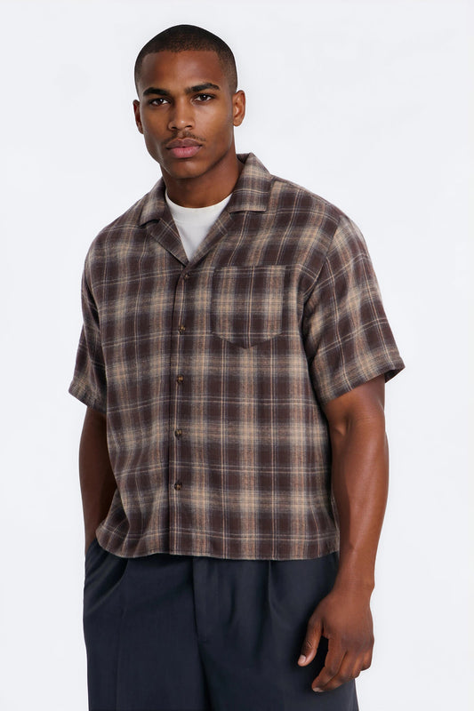 Your Weekend Plaid Cuban Collar Button Up Shirt - Brown Fashion Nova