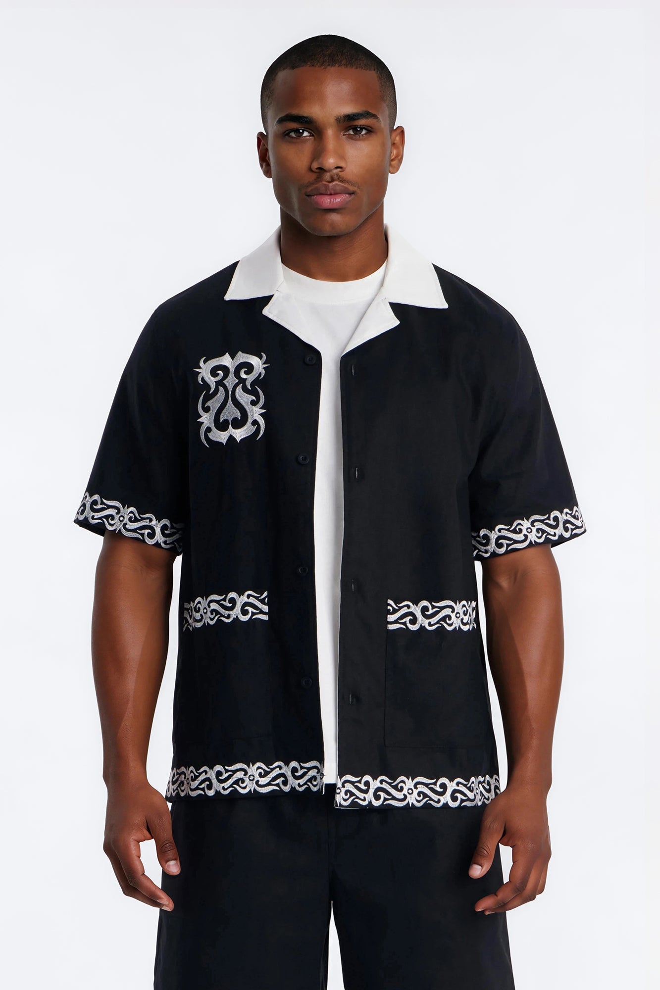 Coastal Isla Cuban Button Up Shirt - Black Fashion Nova