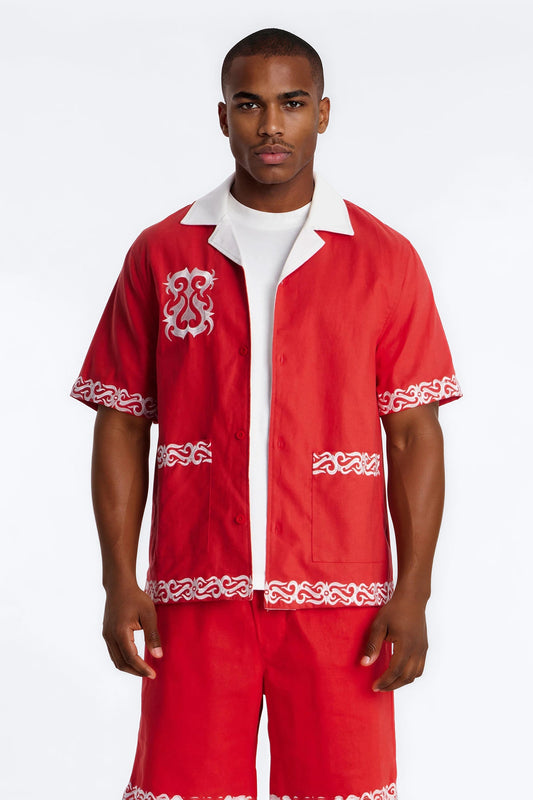 Coastal Isla Cuban Button Up Shirt - Red Fashion Nova