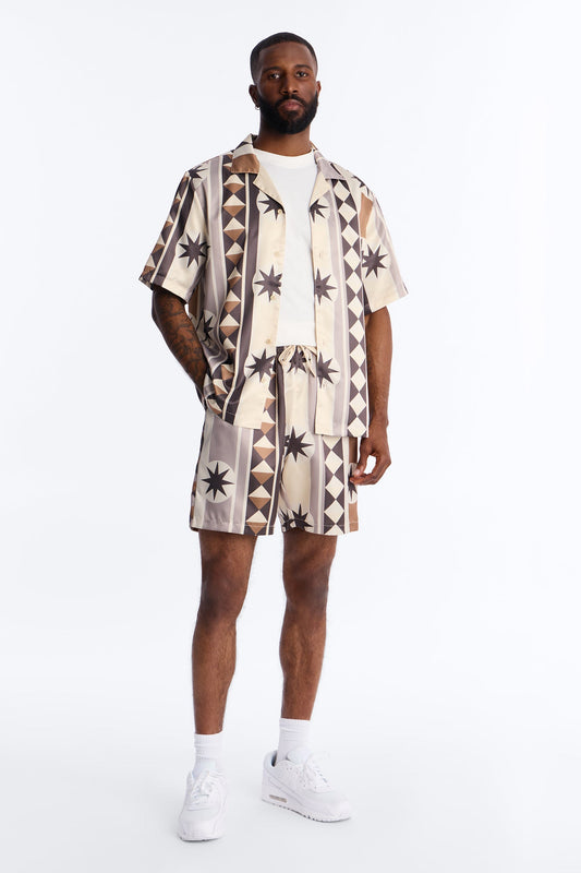 Toscana Geo Relaxed Short - Tan Fashion Nova