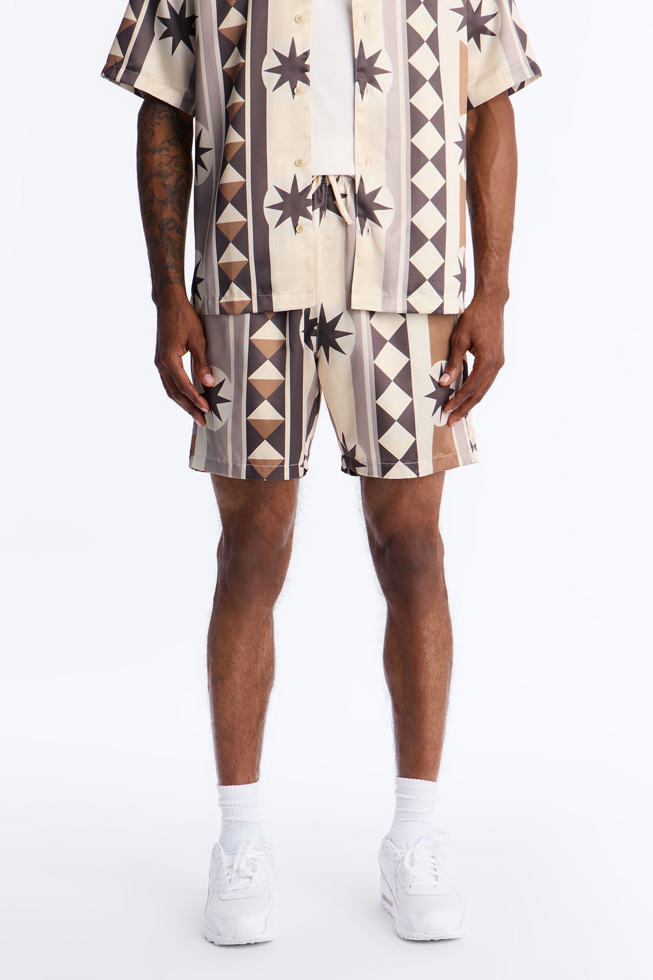 Toscana Geo Relaxed Short - Tan Fashion Nova