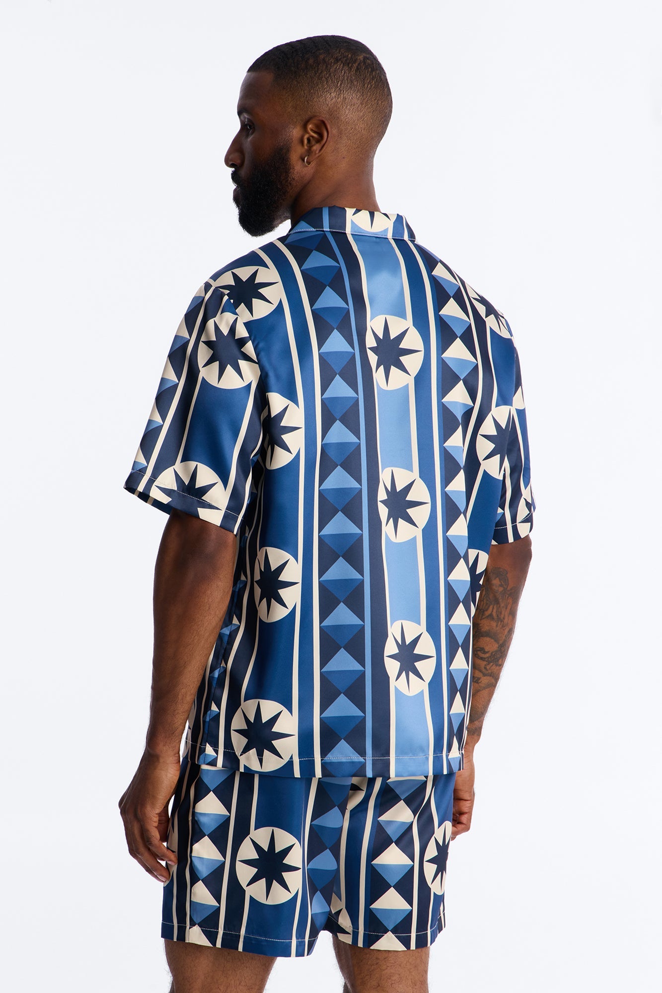 Toscana Geo Cuban Collar Shirt - Blue Fashion Nova