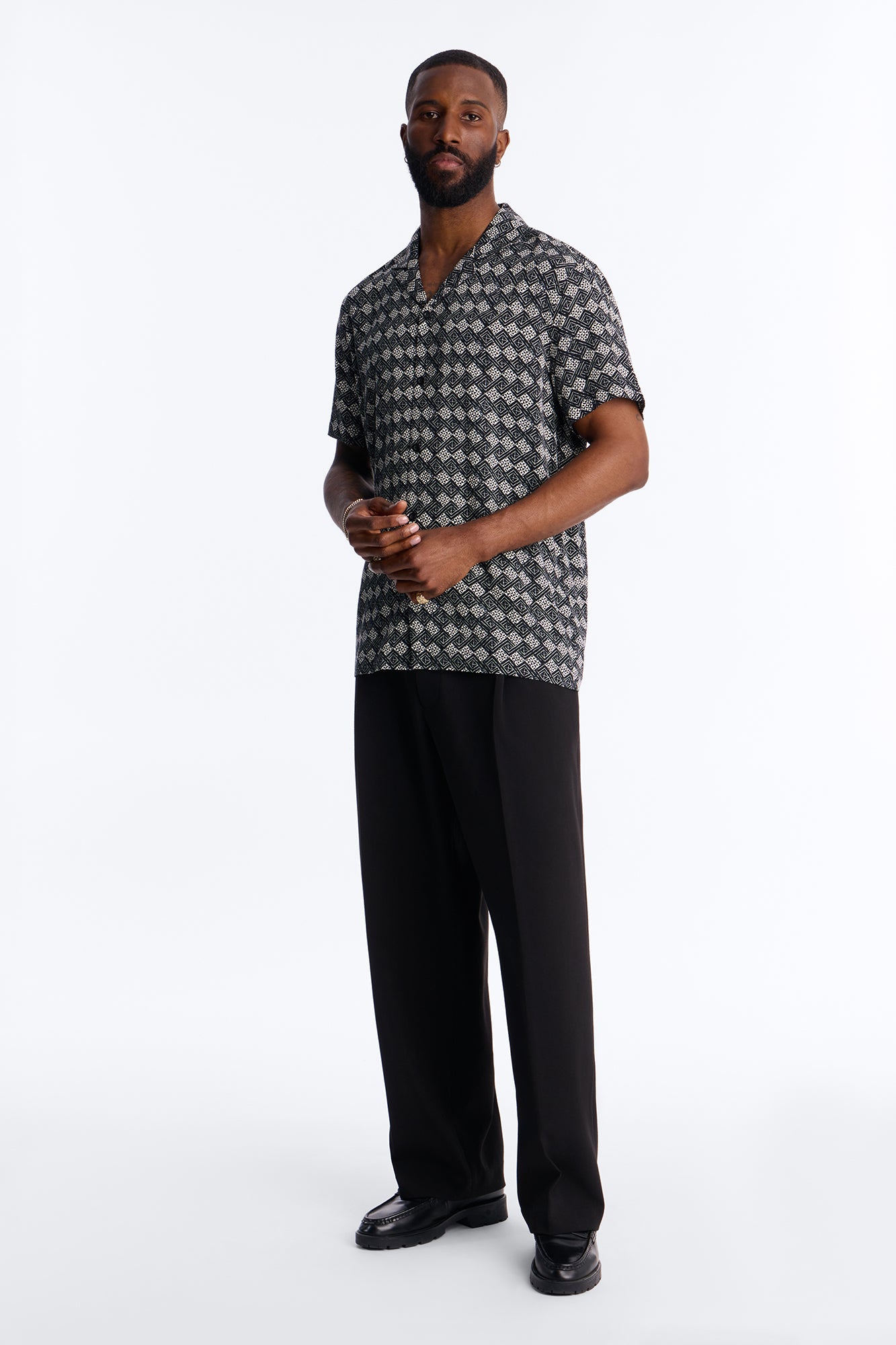 Royale Cuban Collar Button Up Shirt - Black Fashion Nova