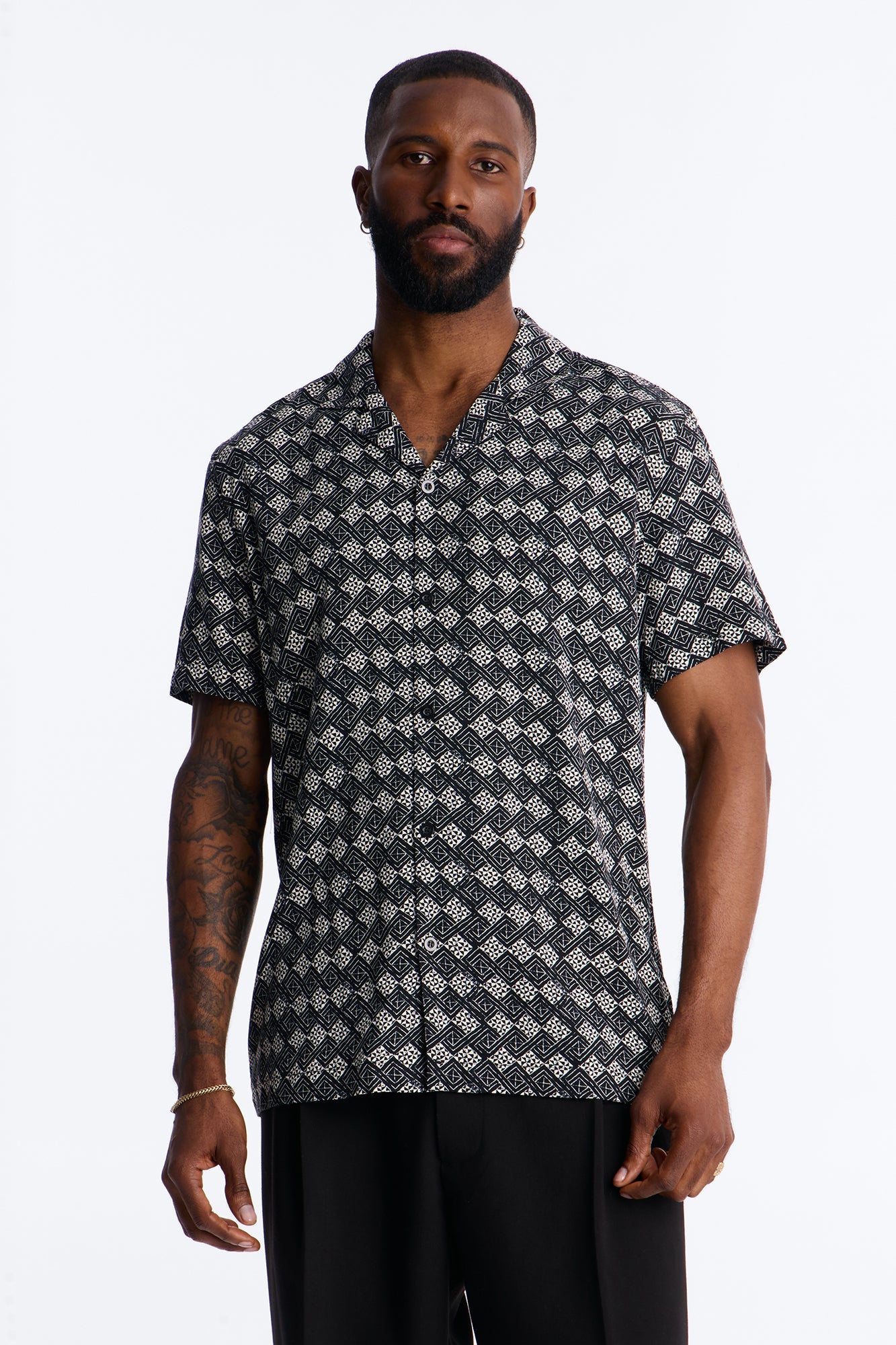 Royale Cuban Collar Button Up Shirt - Black Fashion Nova
