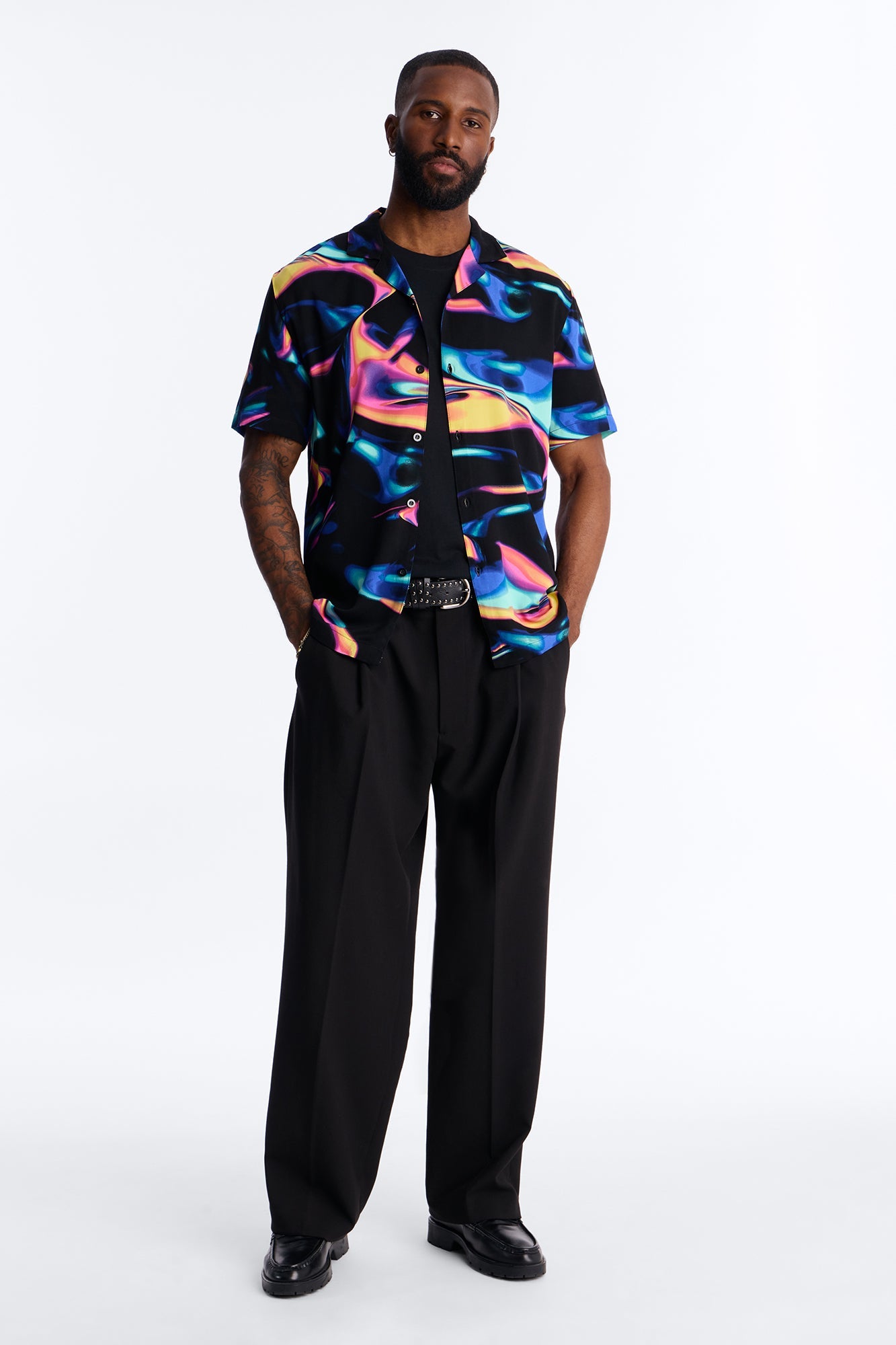 Retro Vibe Cuban Collar Button Up Shirt - Blue/combo Fashion Nova