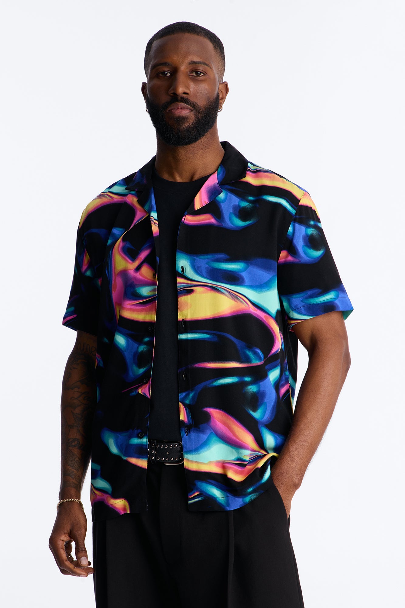 Retro Vibe Cuban Collar Button Up Shirt - Blue/combo Fashion Nova