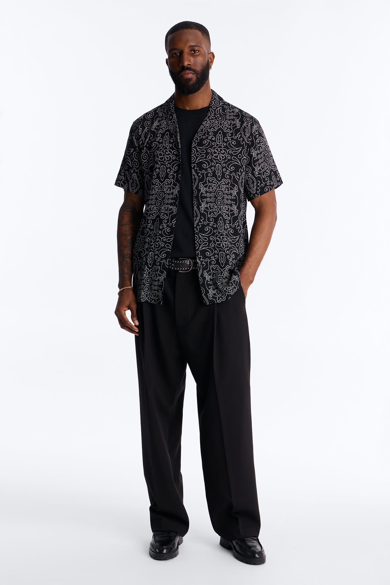 Azure Cuban Collar Button Up Shirt - Black Fashion Nova