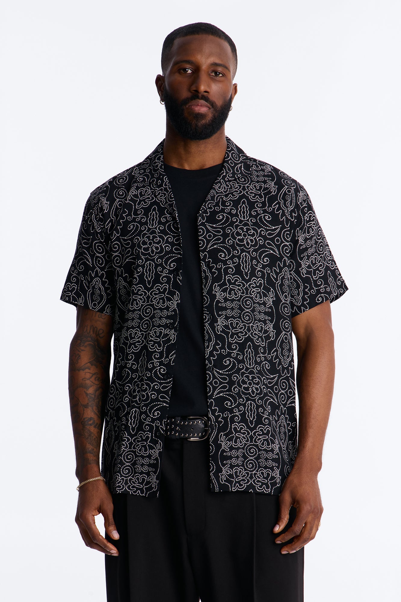 Azure Cuban Collar Button Up Shirt - Black Fashion Nova