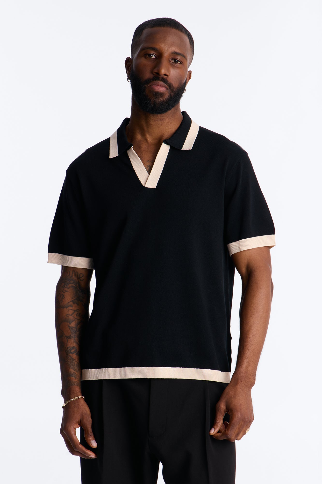 Rue Saint Johnny Collar Polo - Black Fashion Nova