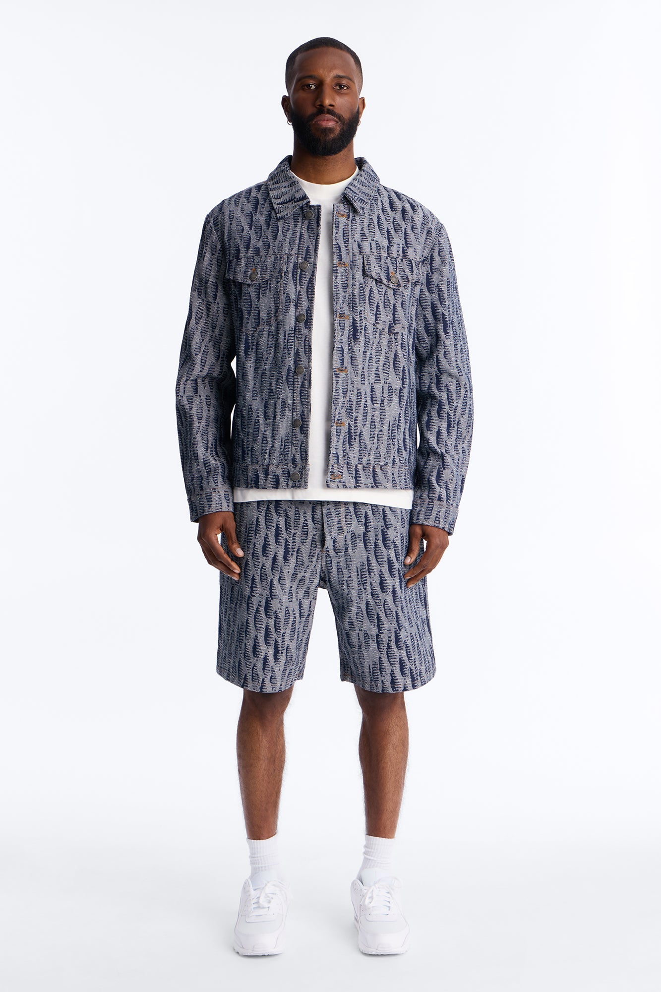 Relaxed Matrix Jacquard Denim Short - Dark Wash Fashion Nova