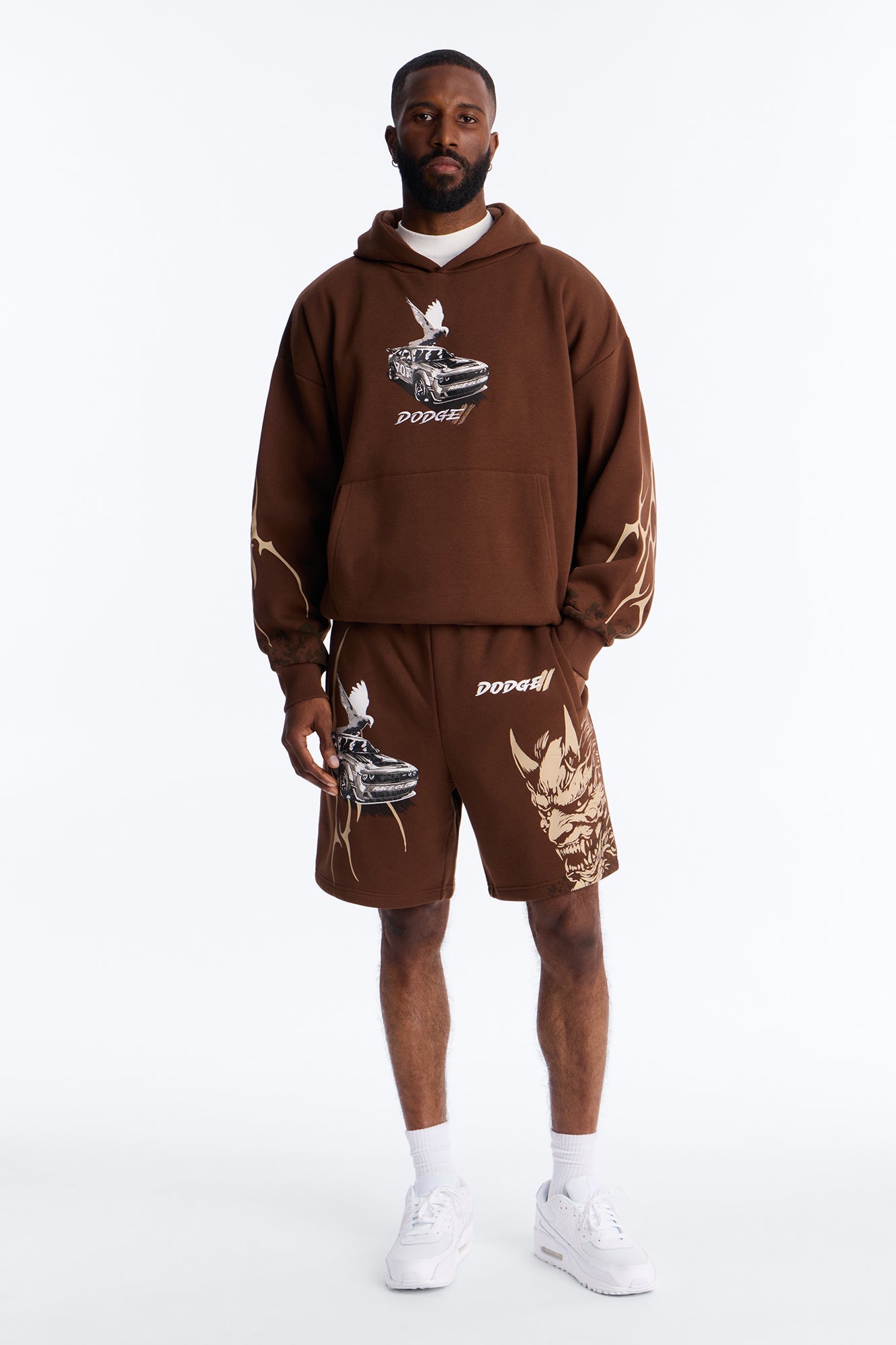 Dodge Demon Oni Mask Oversized Hoodie - Brown Fashion Nova