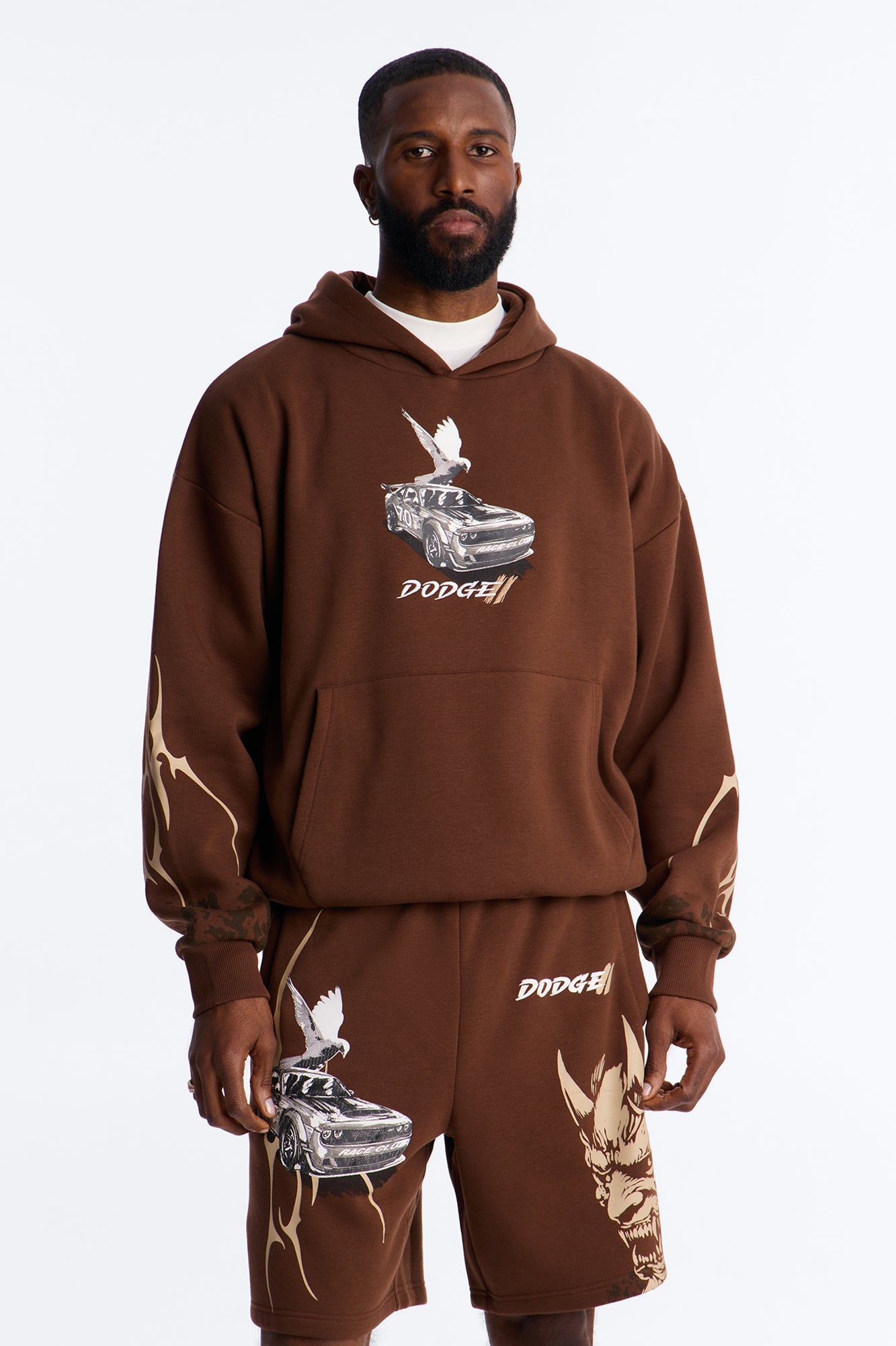 Dodge Demon Oni Mask Oversized Hoodie - Brown Fashion Nova