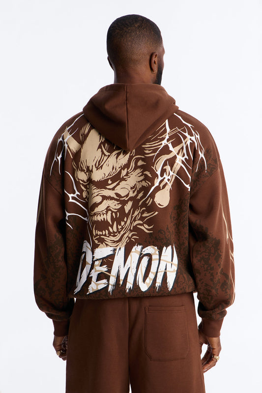 Dodge Demon Oni Mask Oversized Hoodie - Brown Fashion Nova
