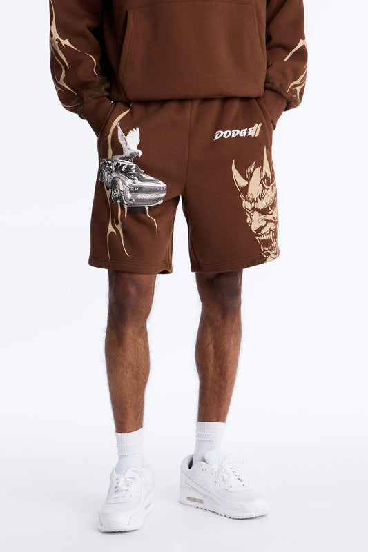 Dodge Demon Oni Mask Sweatshorts - Brown Fashion Nova