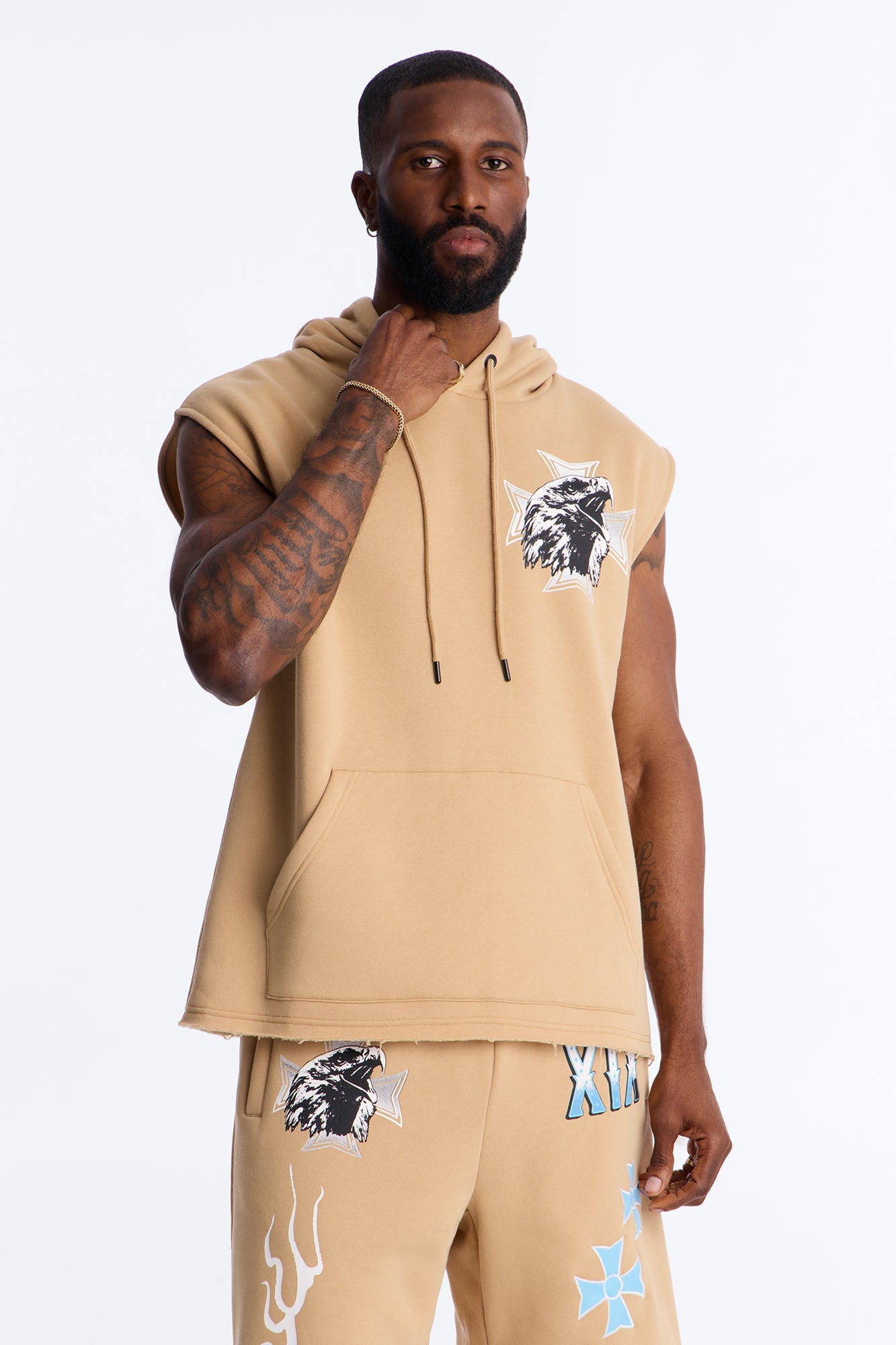 Fly Eagles Sleeveless Hoodie - Khaki Fashion Nova