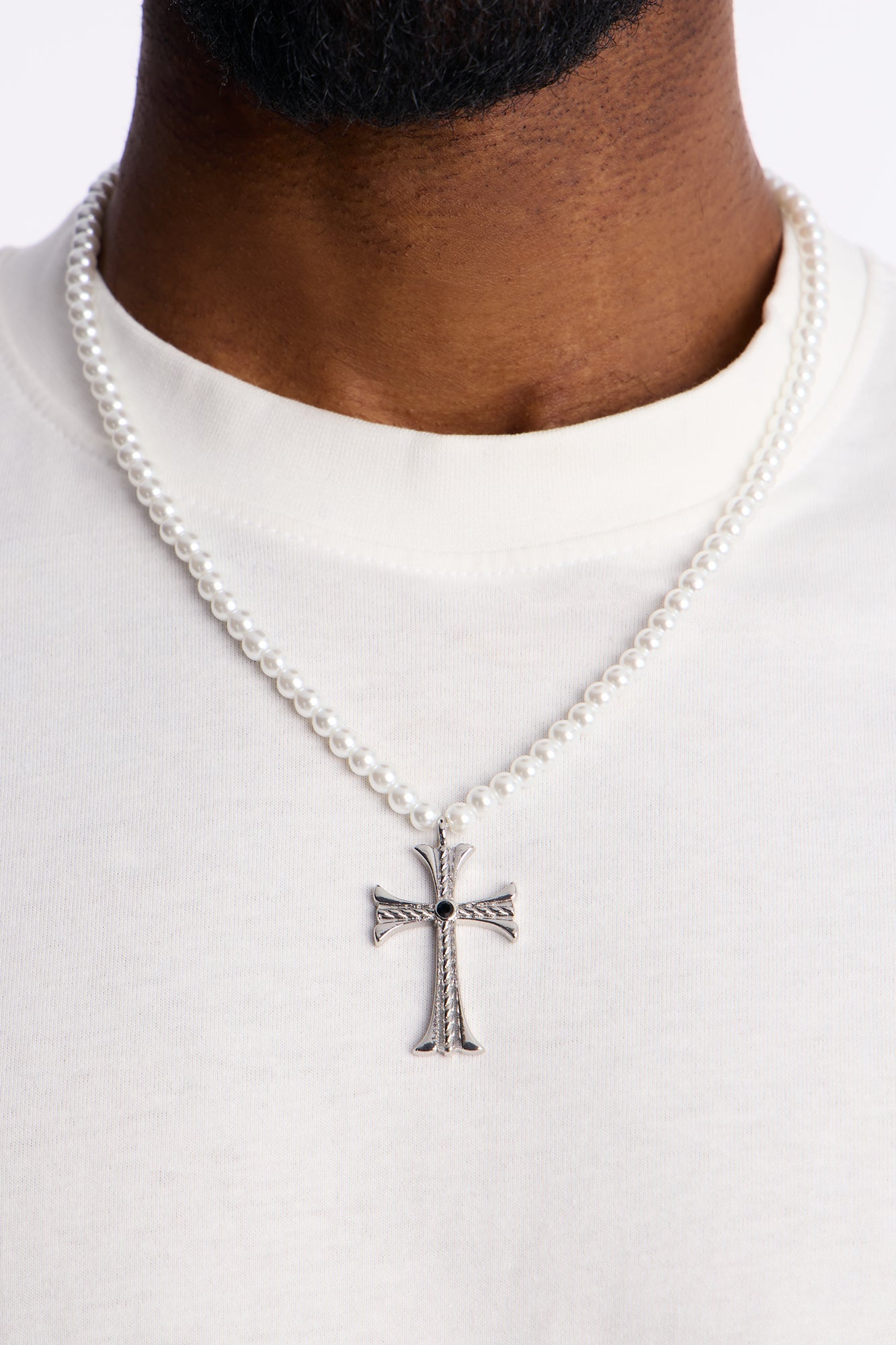 Holy Pearls Cross Necklace - Silver Fashion Nova