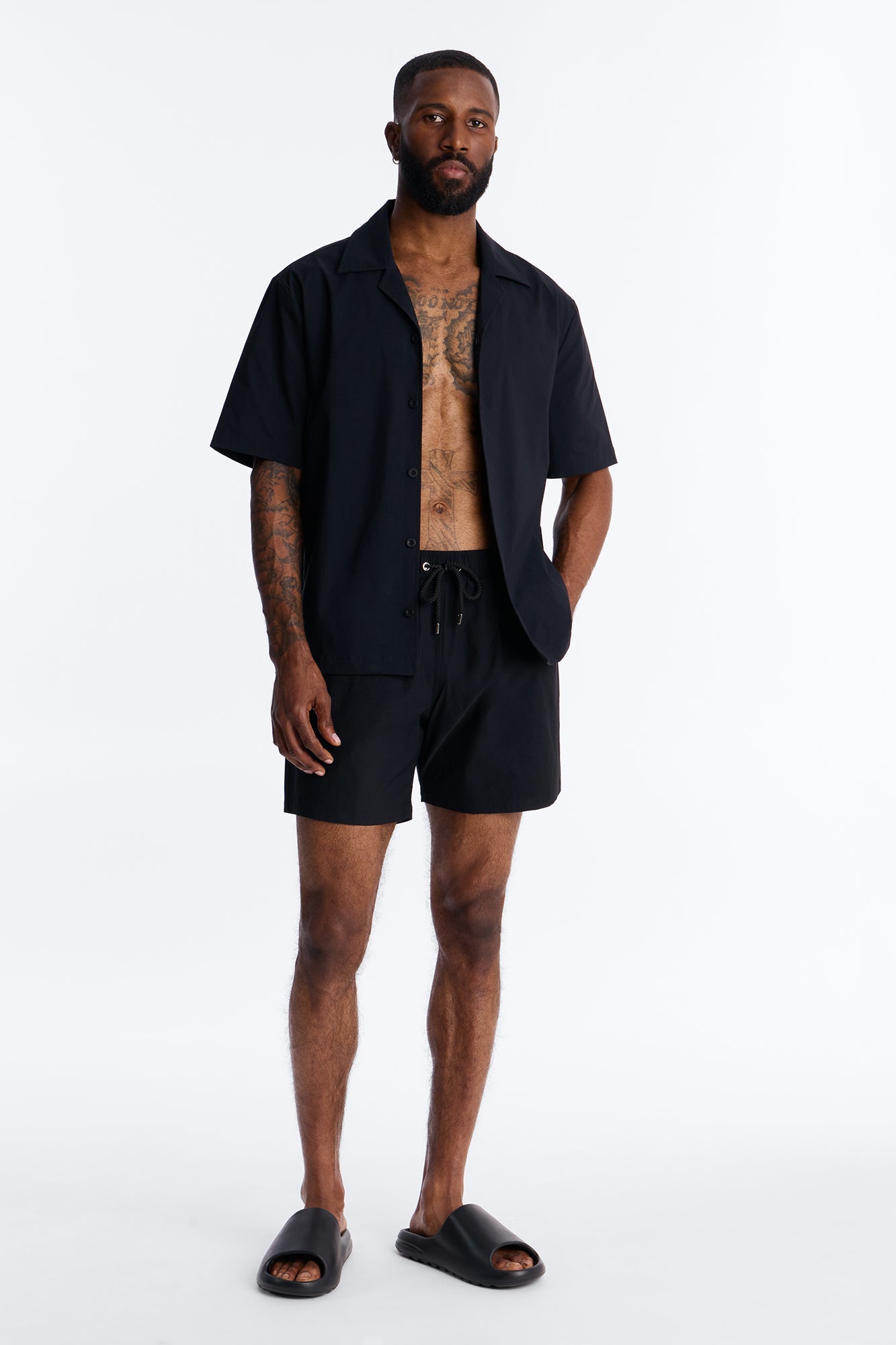 Montez Stretch Swim Trunk 7″ - Black Fashion Nova