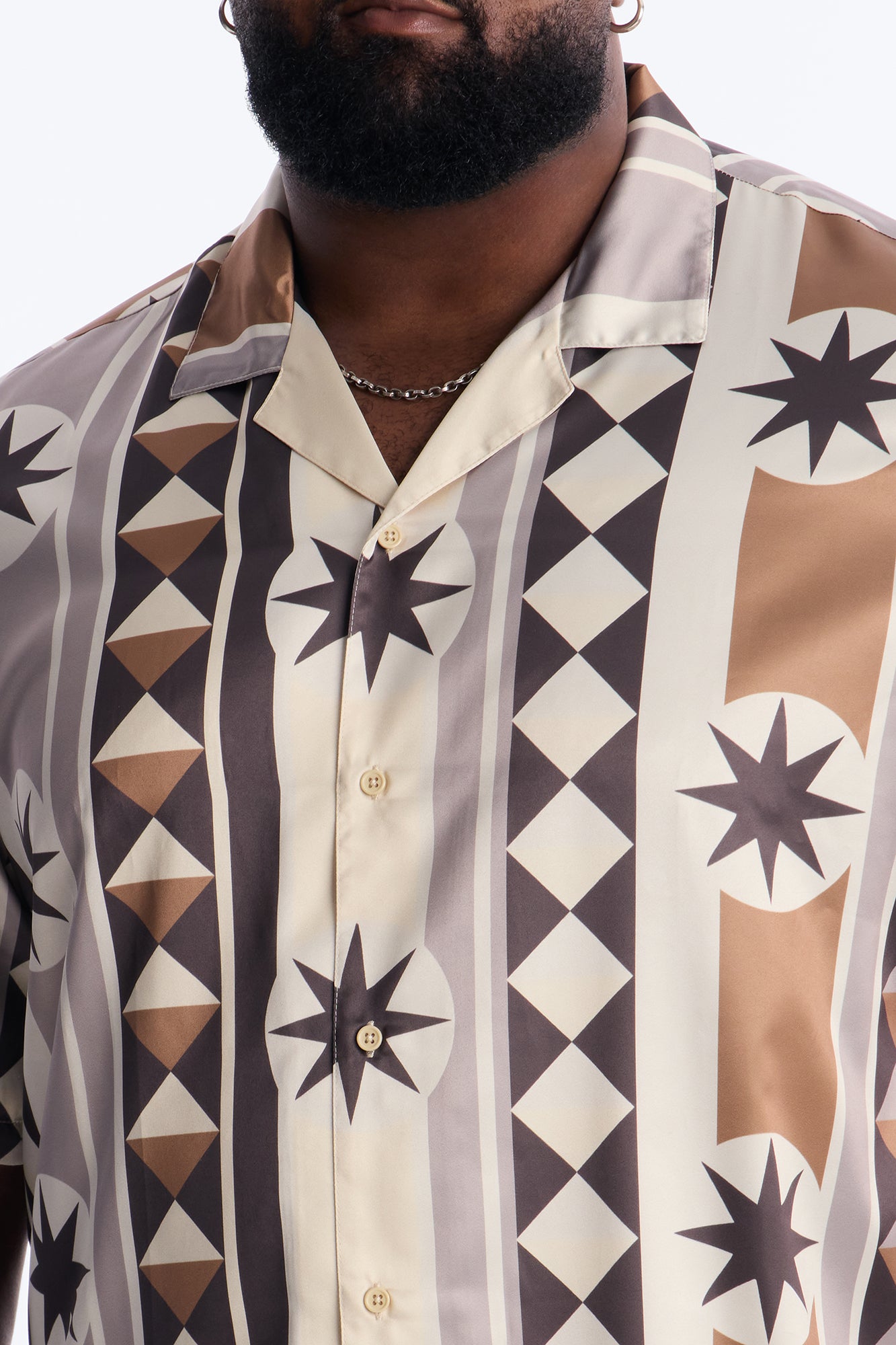 Toscana Geo Cuban Collar Shirt - Tan Fashion Nova