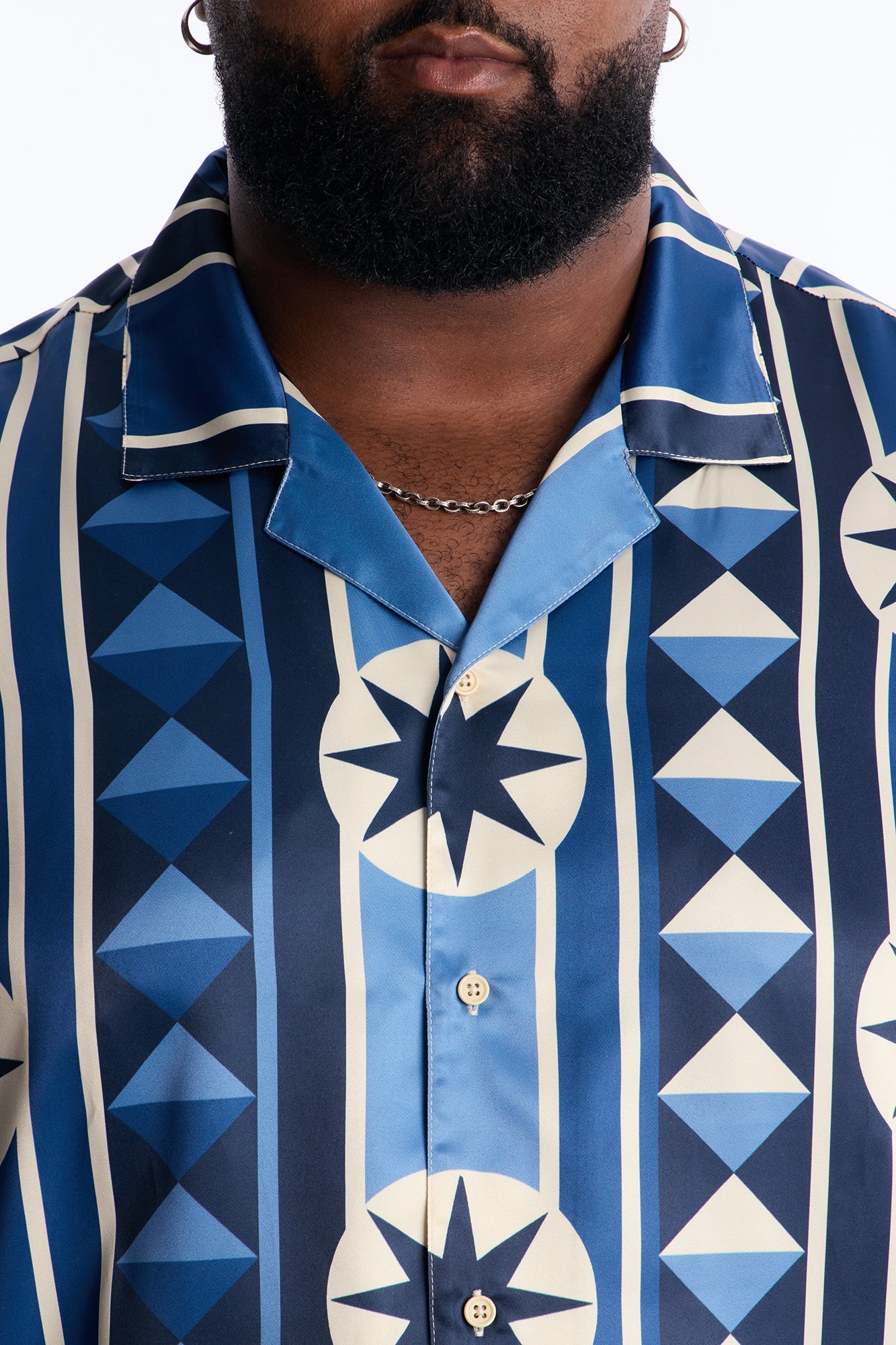 Toscana Geo Cuban Collar Shirt - Blue Fashion Nova