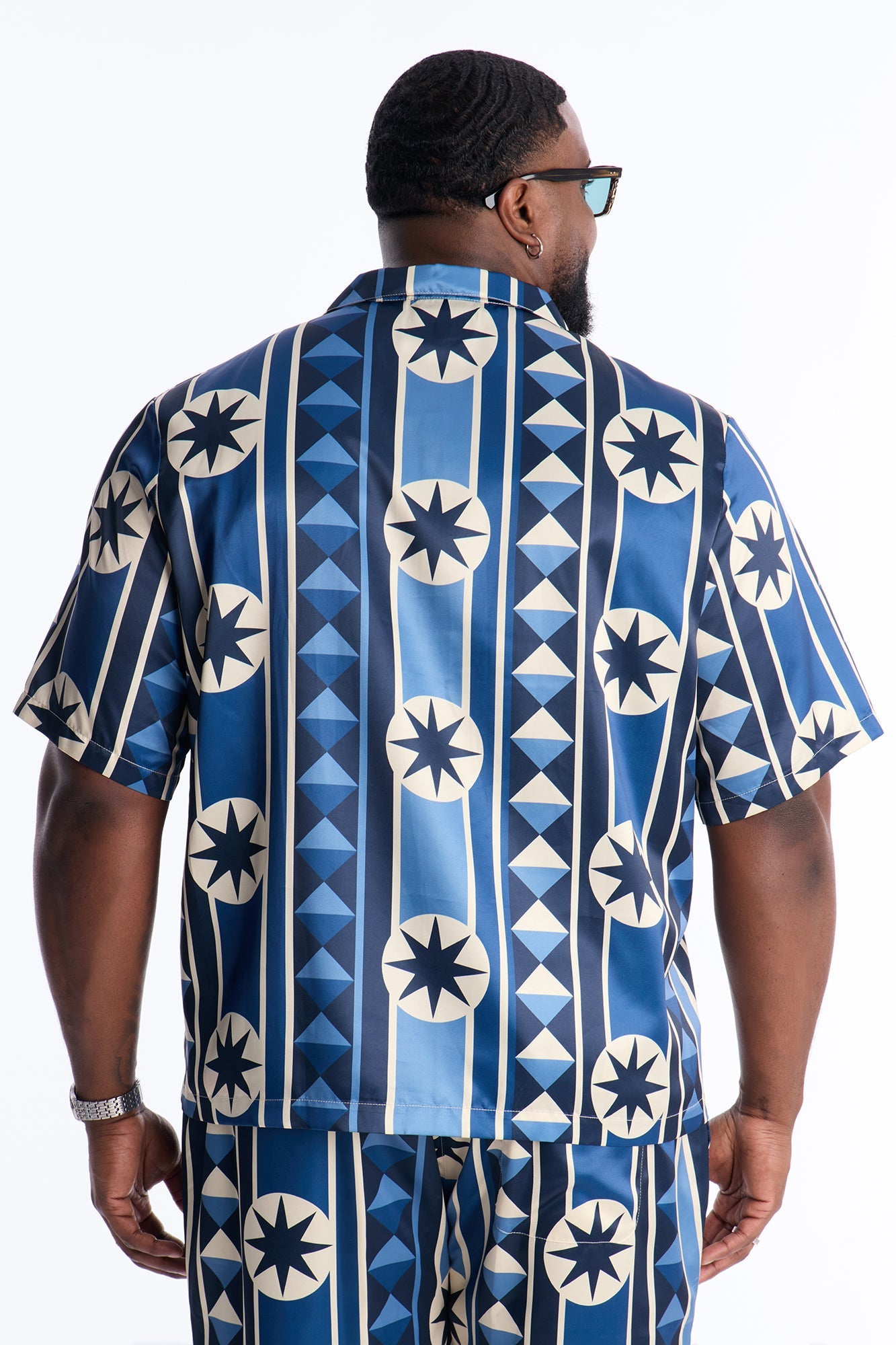 Toscana Geo Cuban Collar Shirt - Blue Fashion Nova