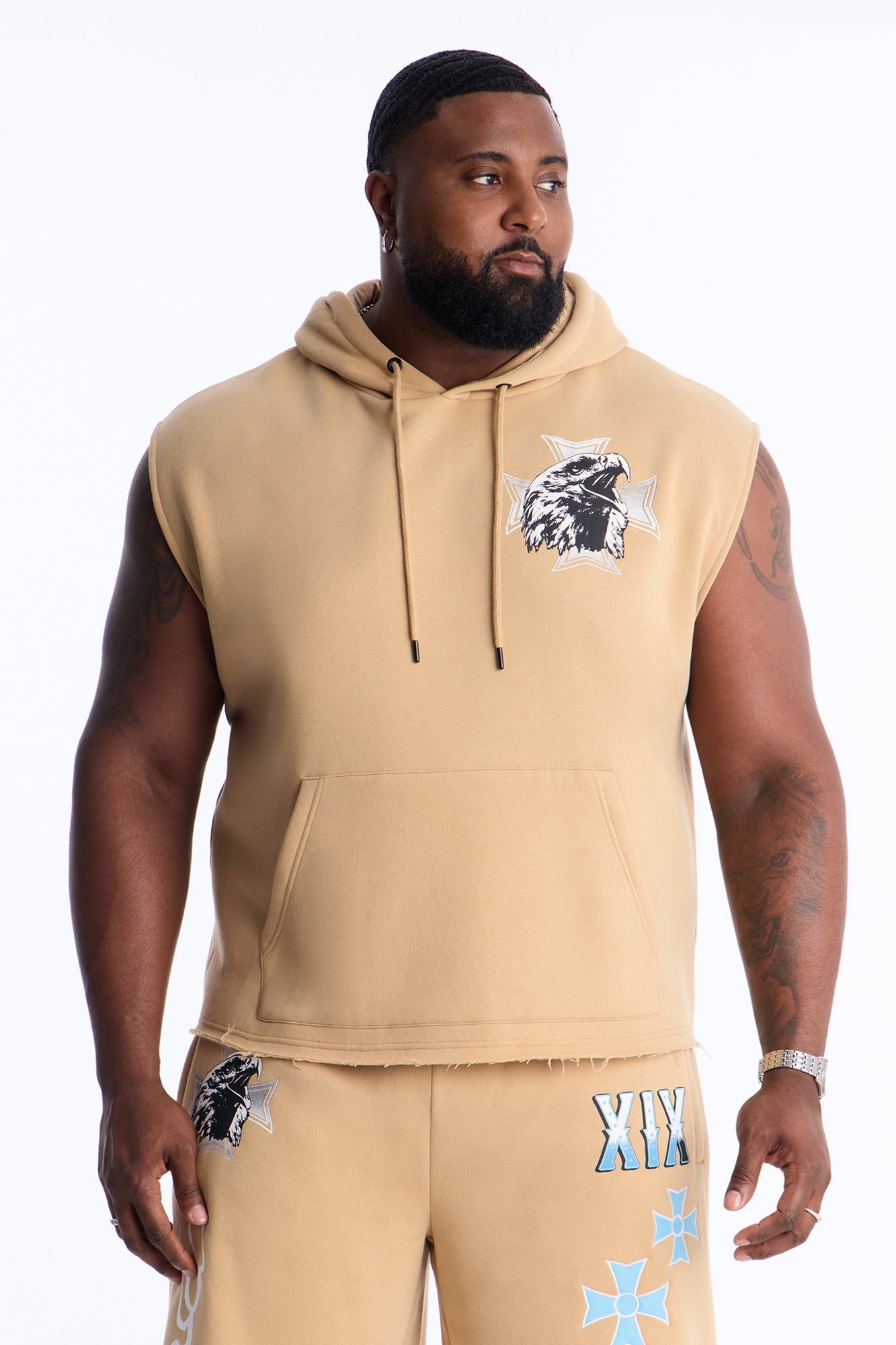 Fly Eagles Sleeveless Hoodie - Khaki Fashion Nova