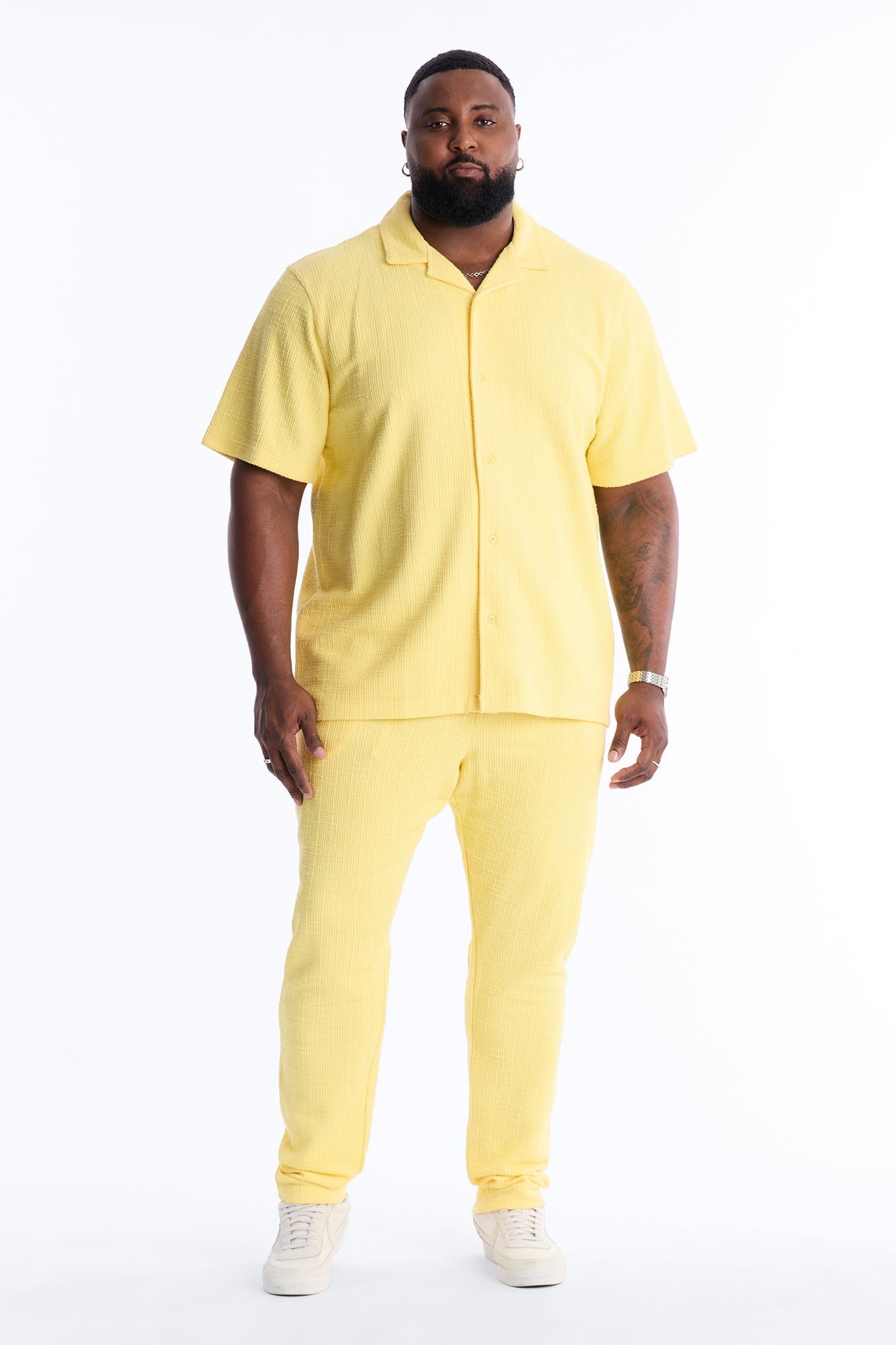 Dean Textured Short Sleeve Button Up Shirt - Butter Yellow Fashion Nova