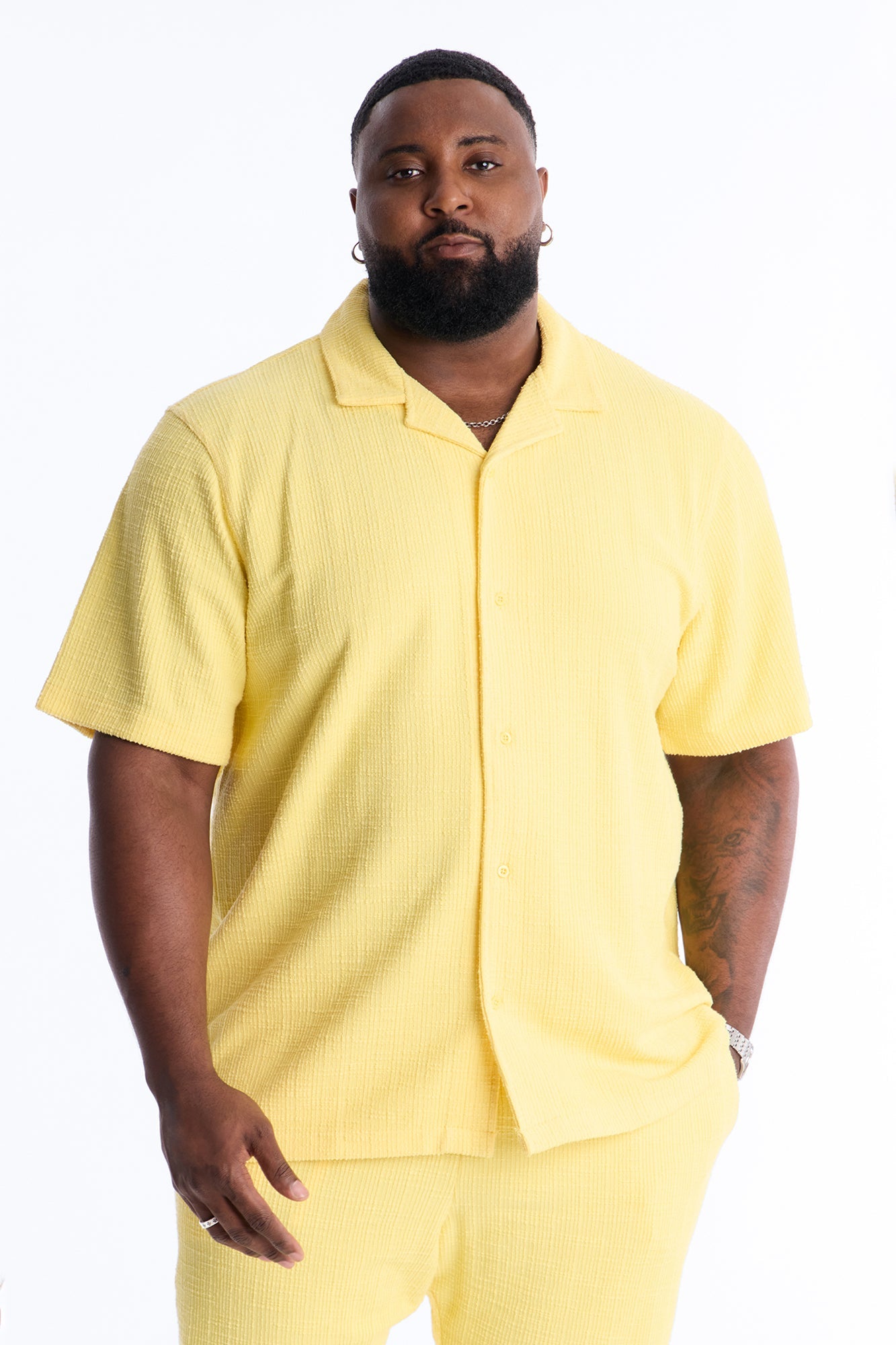 Dean Textured Short Sleeve Button Up Shirt - Butter Yellow Fashion Nova