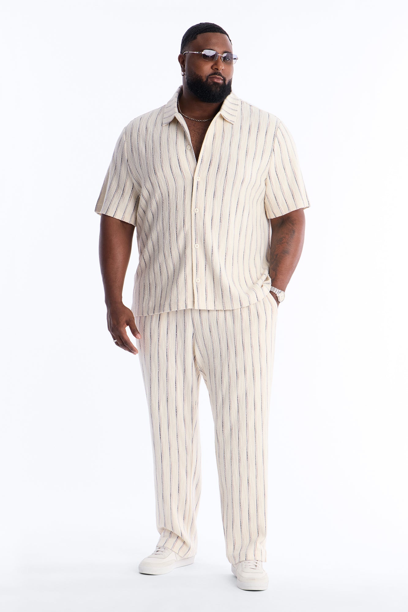Caicos Textured Stripe Button Up Shirt - Cream Fashion Nova