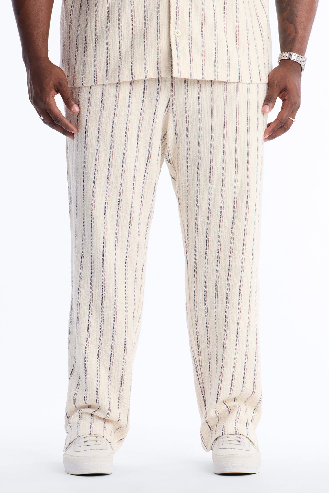 Slim Caicos Textured Stripe Slit Pant - Cream Fashion Nova