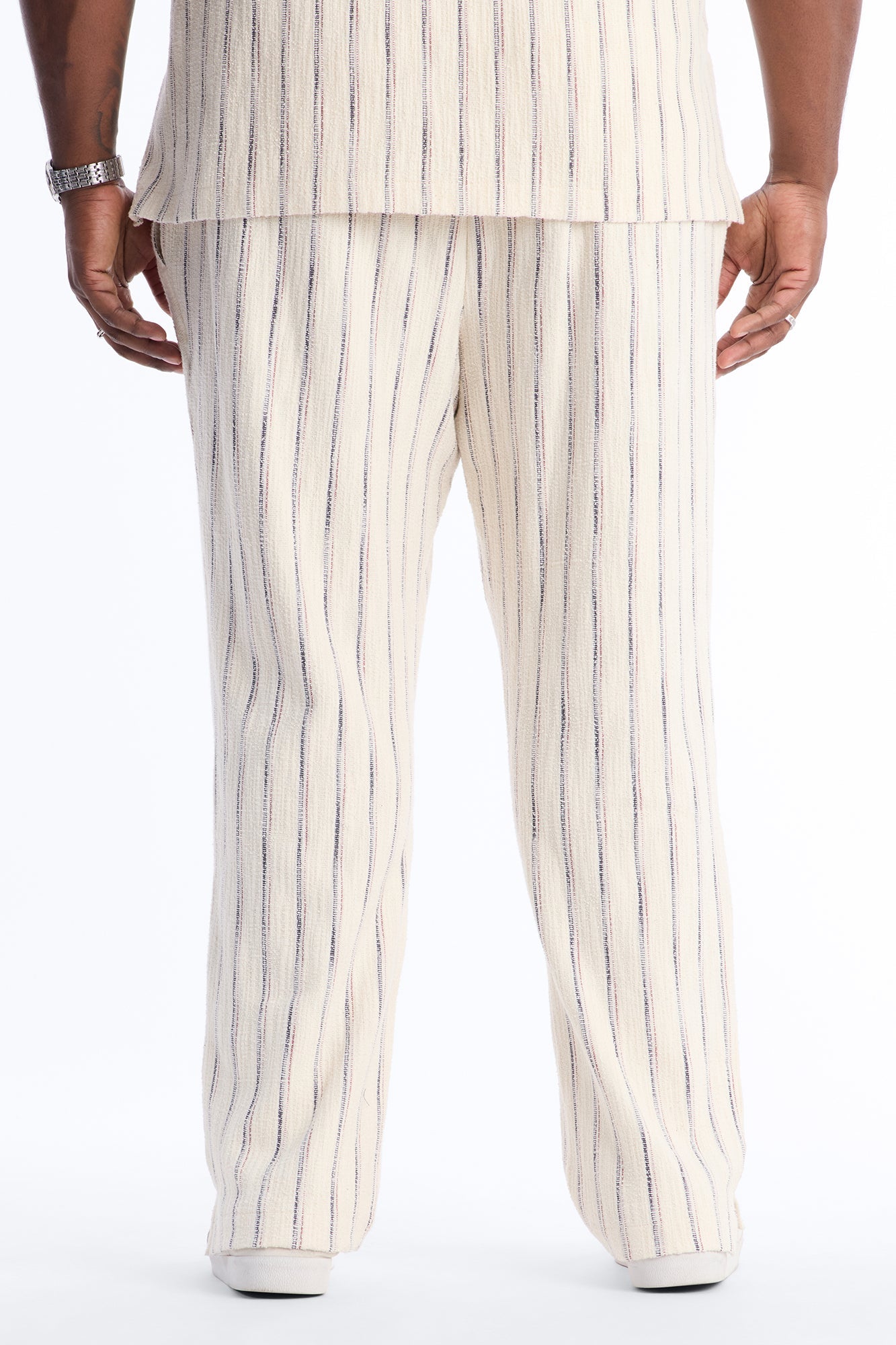 Slim Caicos Textured Stripe Slit Pant - Cream Fashion Nova