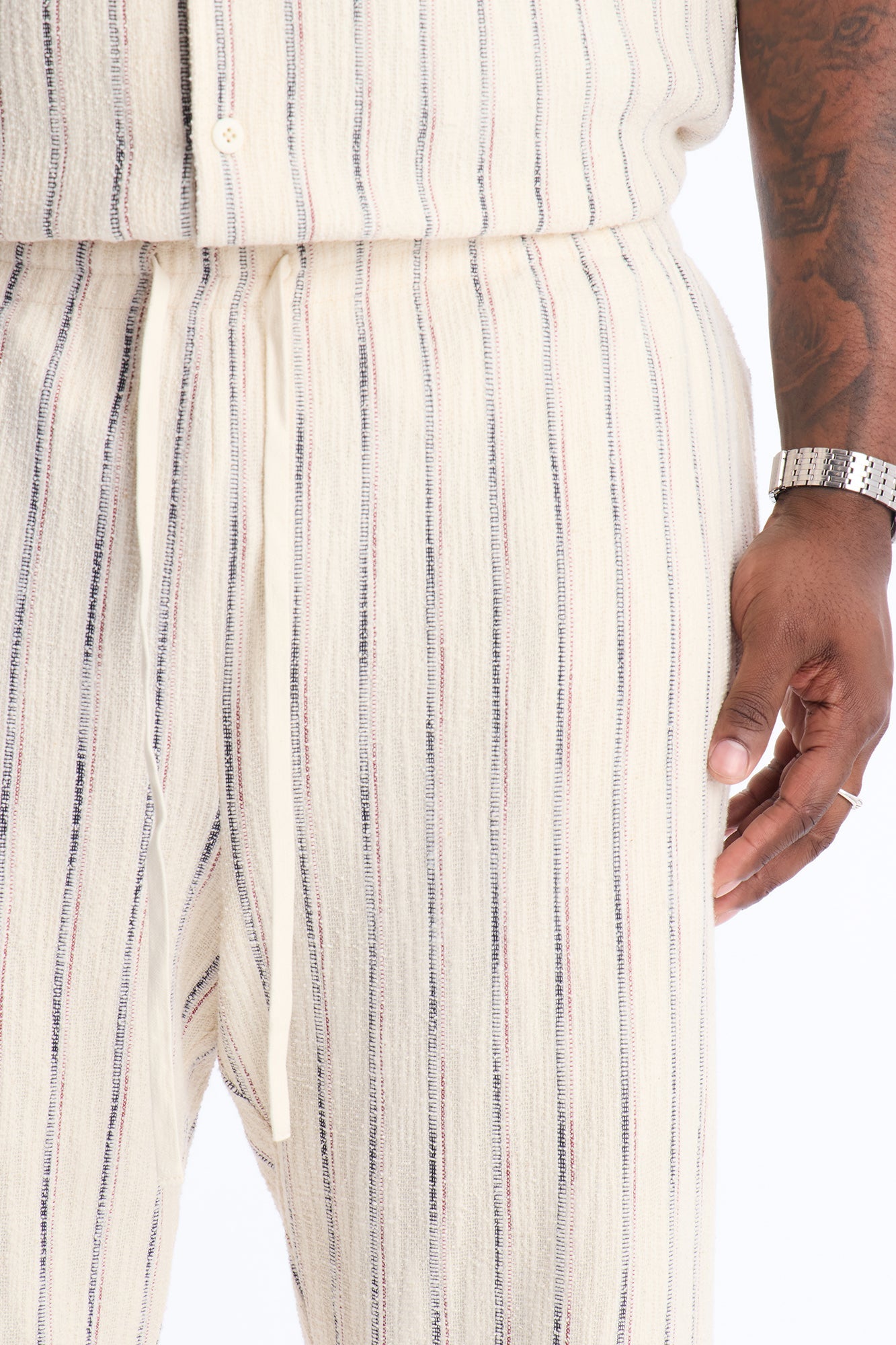Slim Caicos Textured Stripe Slit Pant - Cream Fashion Nova