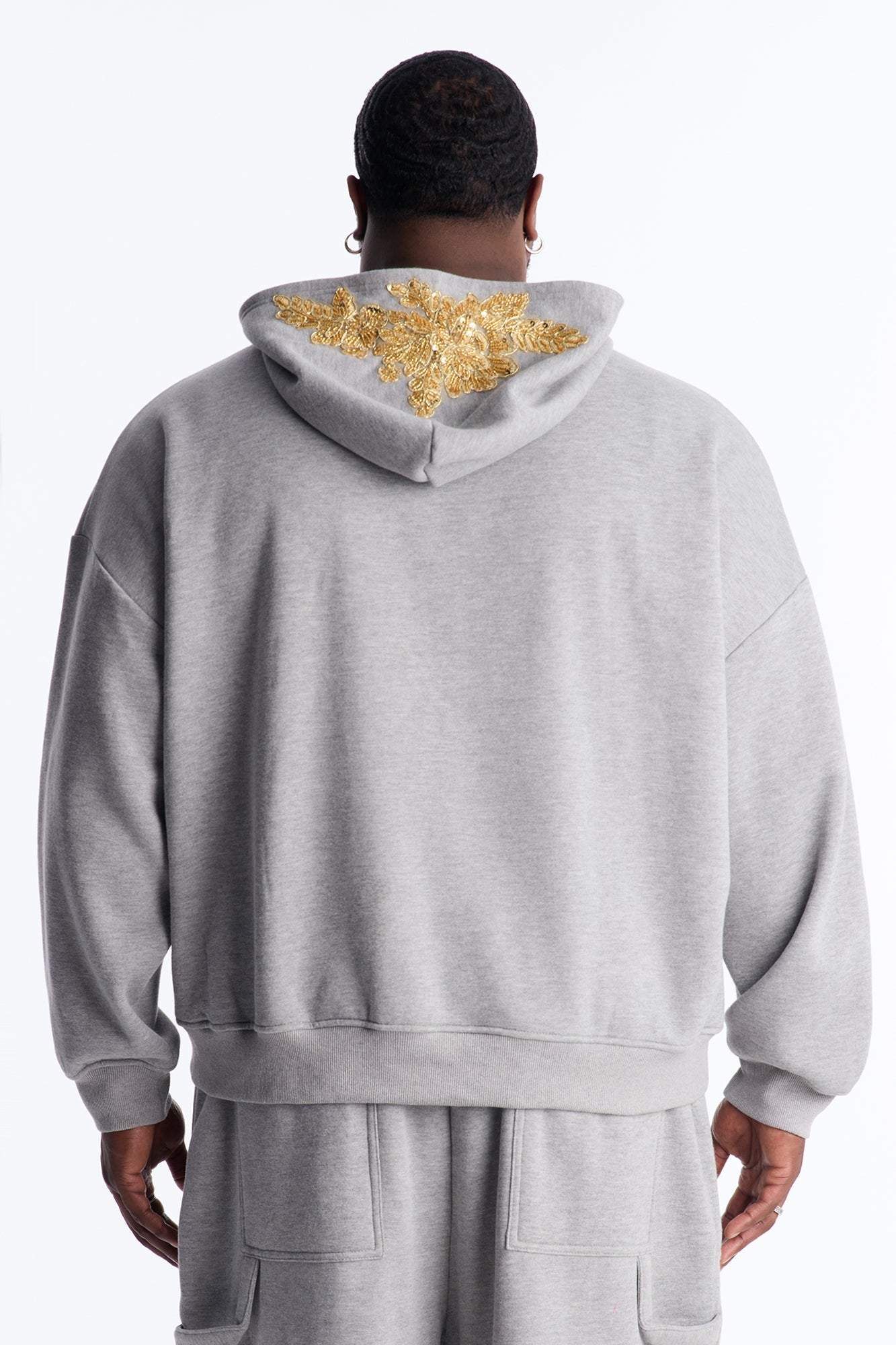 Oversized Rogue Sequin Applique Zip Up Hoodie - Grey Fashion Nova