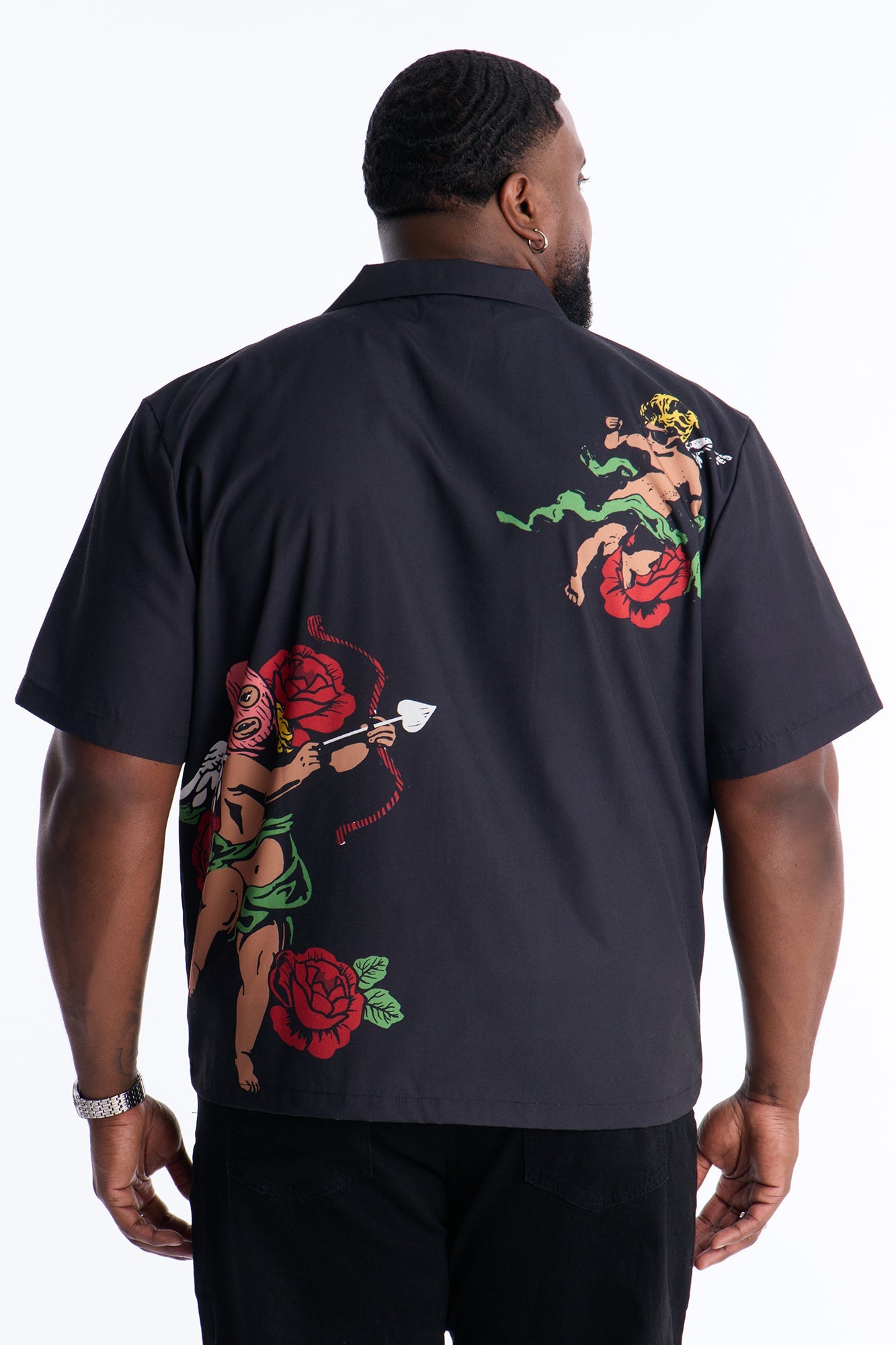 Rose Angel Street Cuban Collar Shirt - Black Fashion Nova