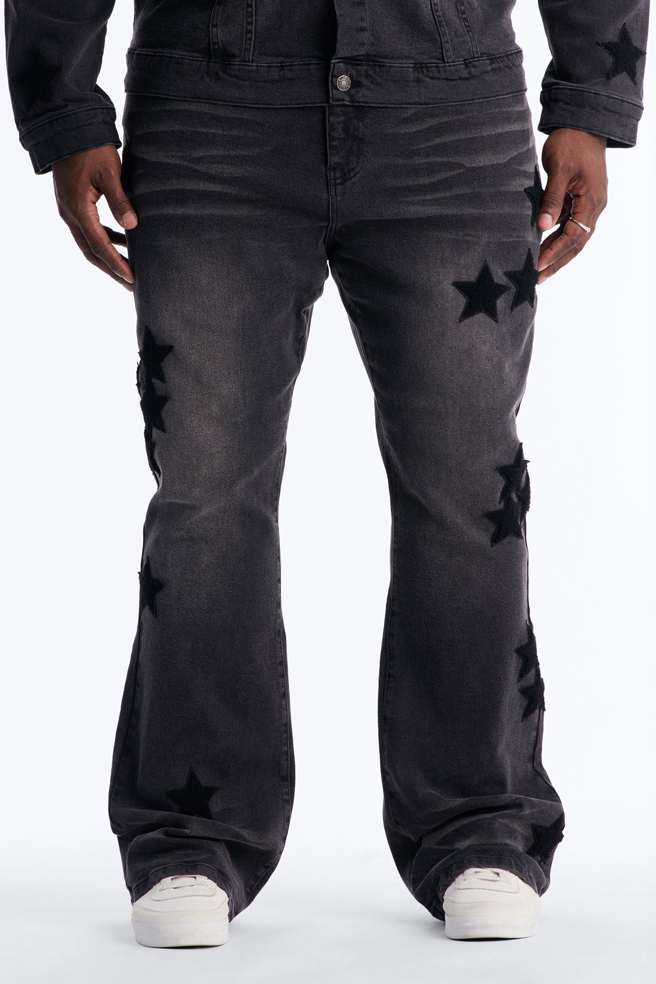 Stacked Skinny Flare Stellar Jean - Black Wash Fashion Nova