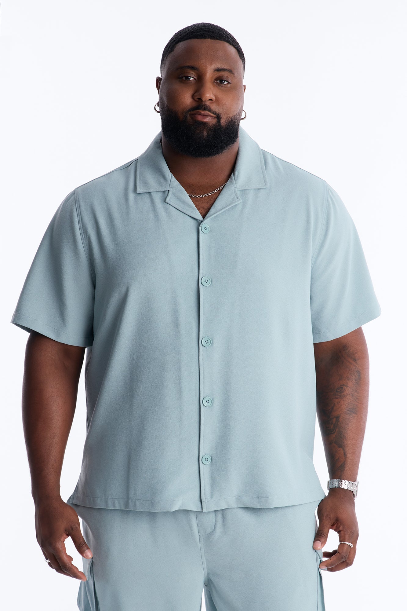 Golden Hour Short Sleeve Button Up - Slate Grey Fashion Nova