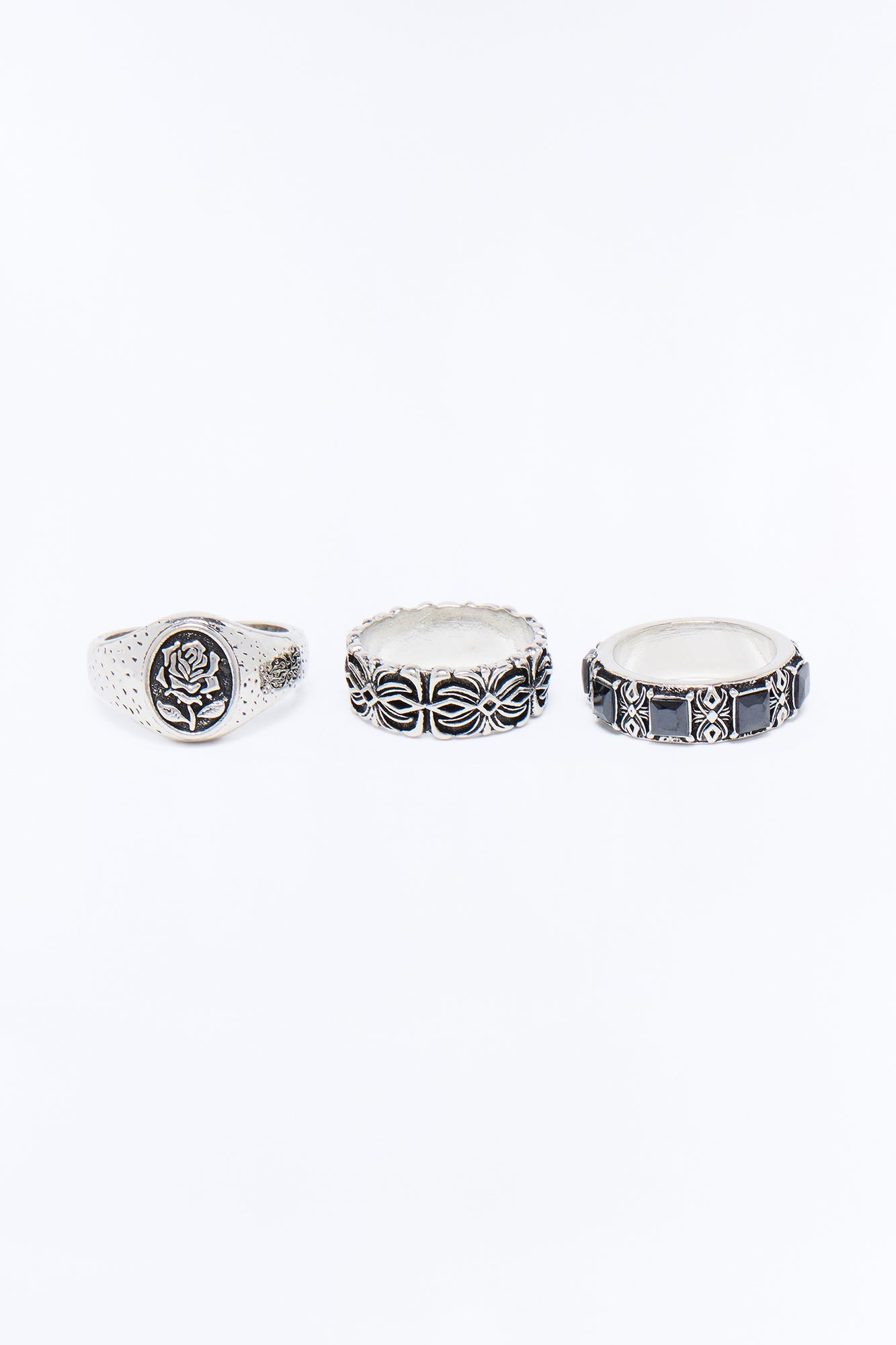 Darkening Rose Multi Size Ring Set - Silver Fashion Nova