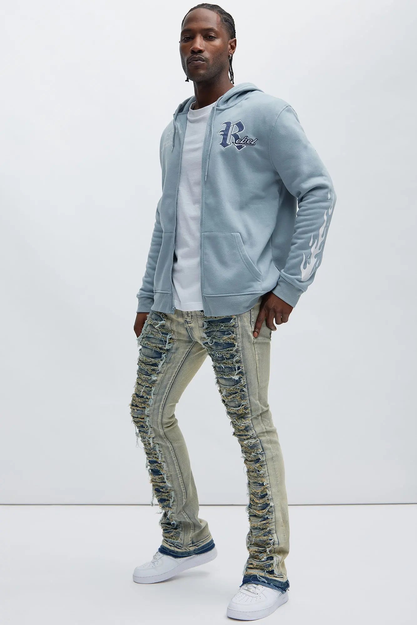 Got Me Destroyed Stacked Skinny Flare Jeans - Light Blue Fashion Nova