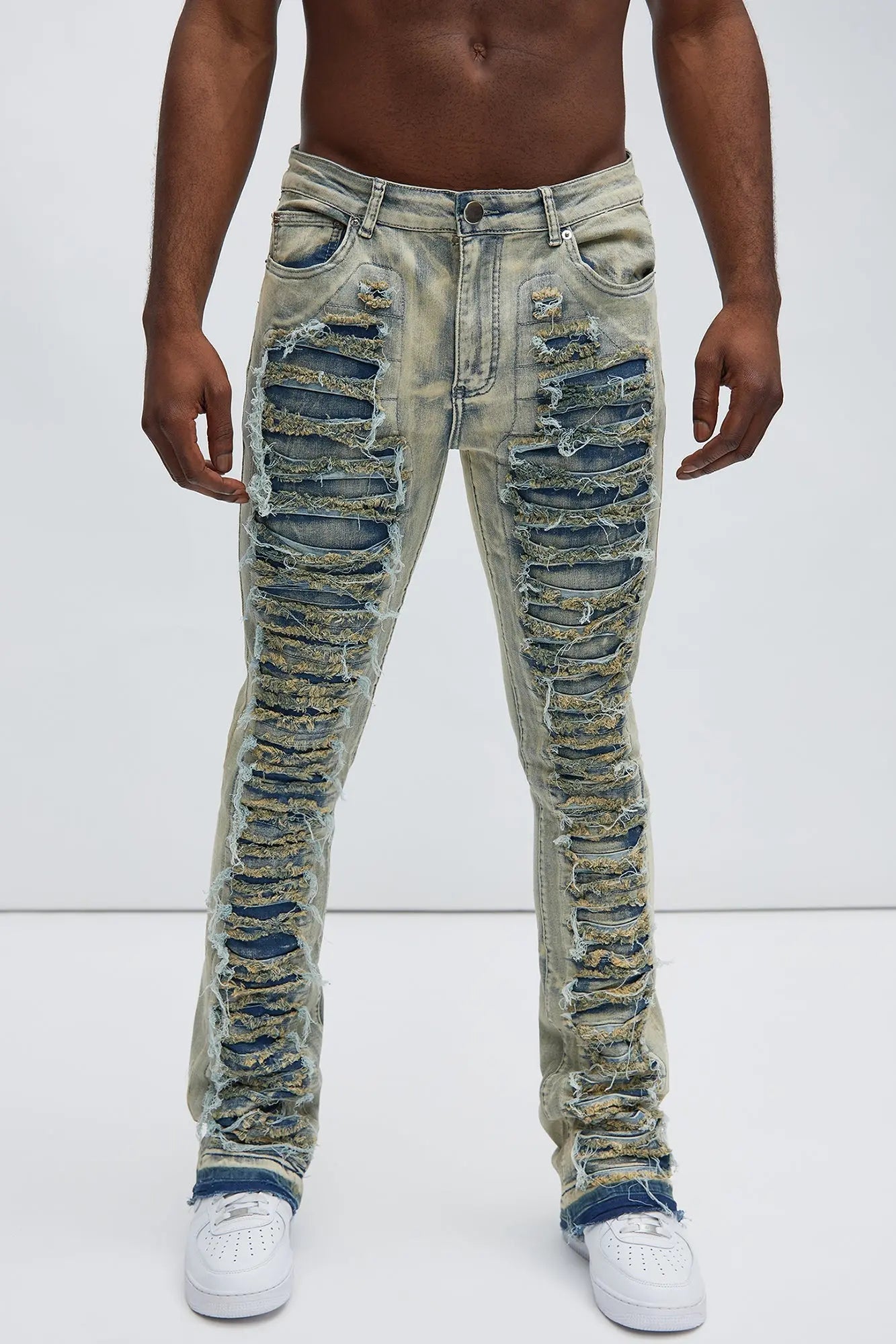 Got Me Destroyed Stacked Skinny Flare Jeans - Light Blue Fashion Nova