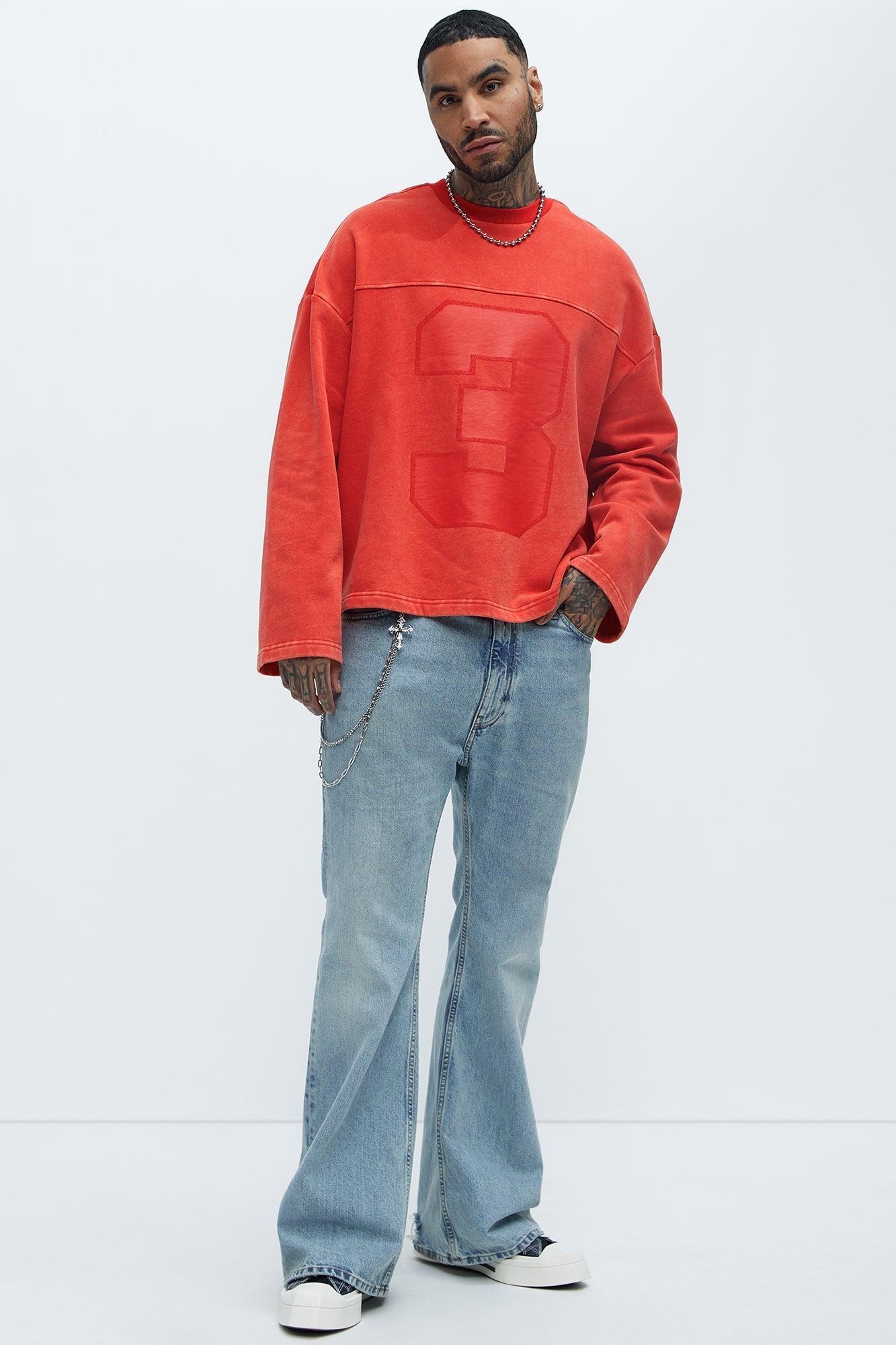 Kyle Long Sleeve Oversized Tee - Red Fashion Nova