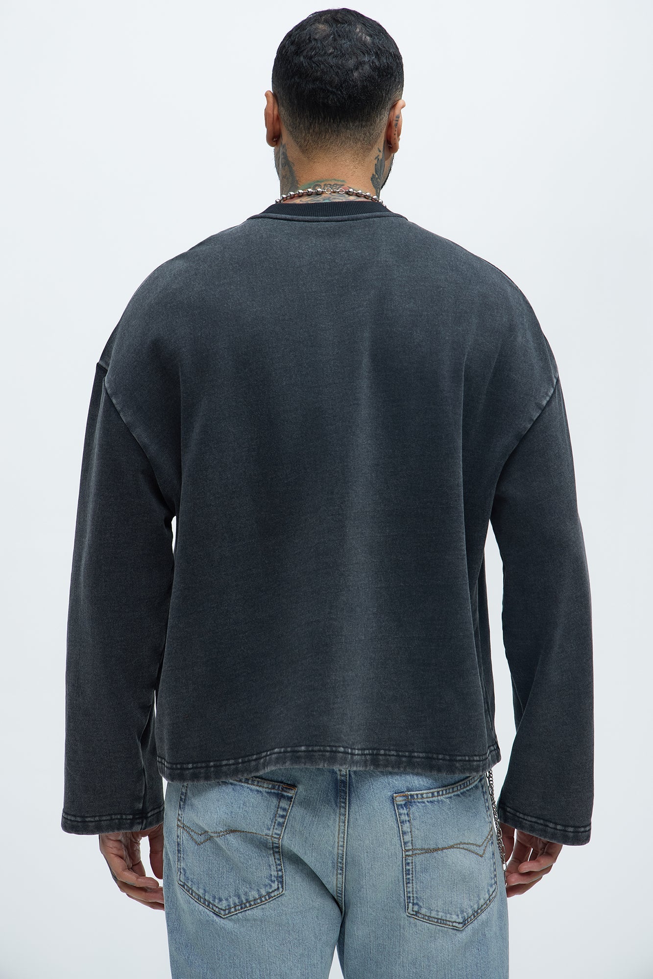 Kyle Long Sleeve Oversized Tee - Black Wash Fashion Nova