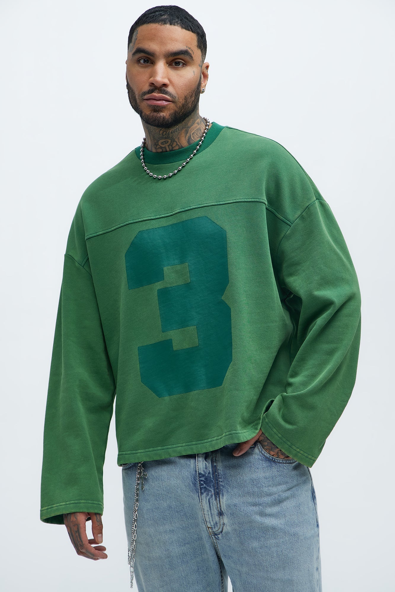 Kyle Long Sleeve Oversized Tee - Green Fashion Nova
