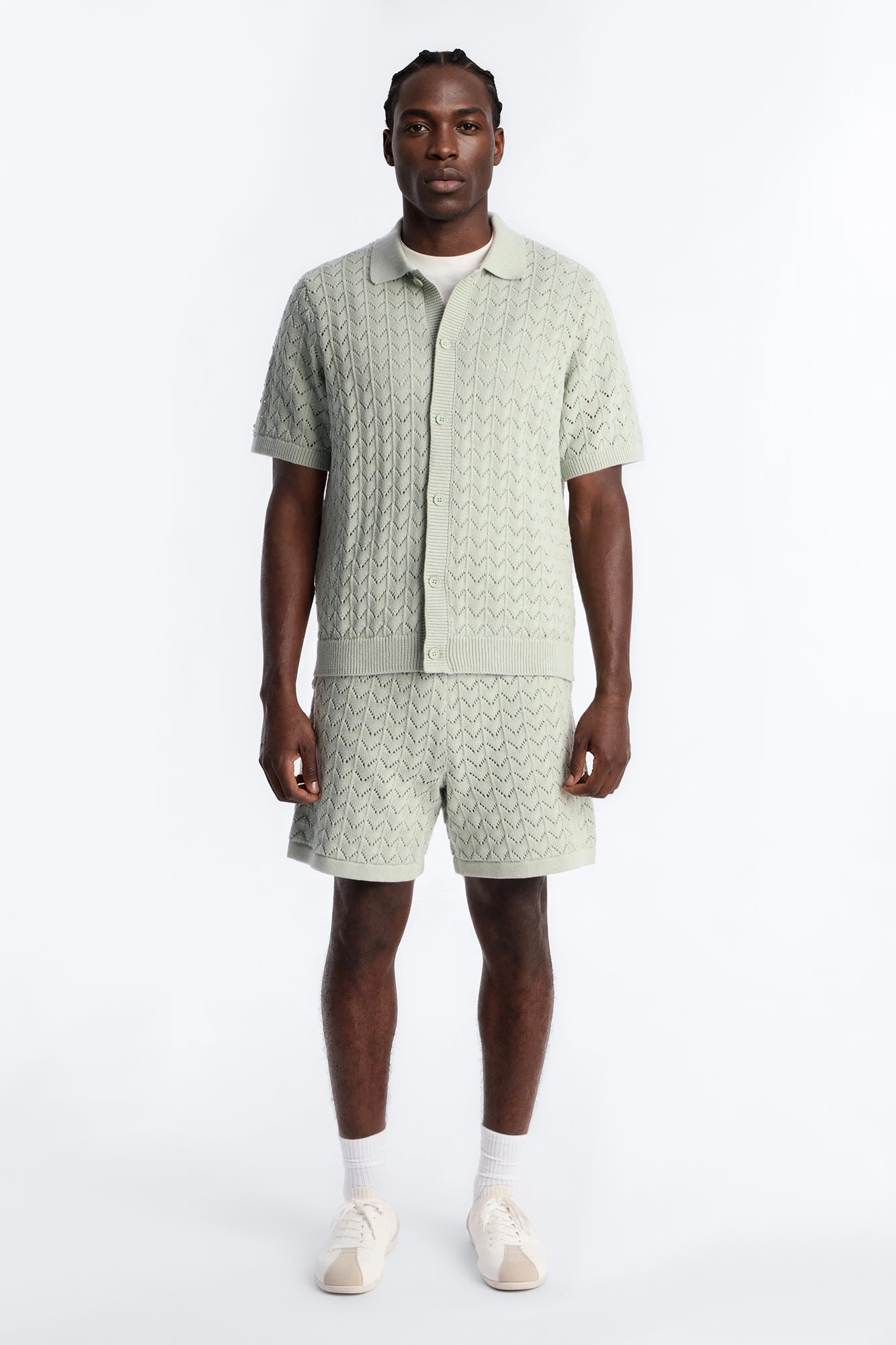 Waterfall Texture Open Knit Shirt - Sage Fashion Nova