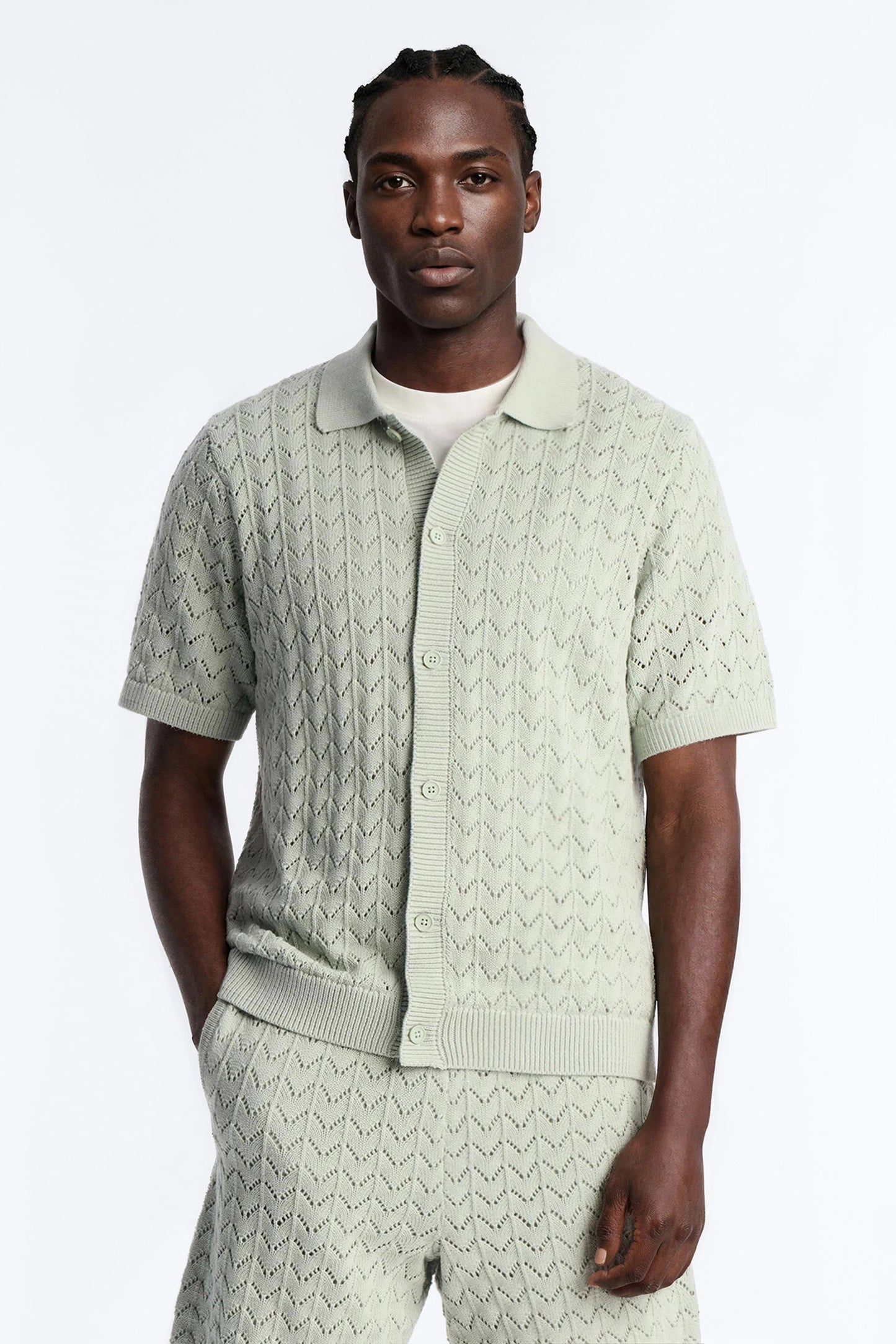 Waterfall Texture Open Knit Shirt - Sage Fashion Nova