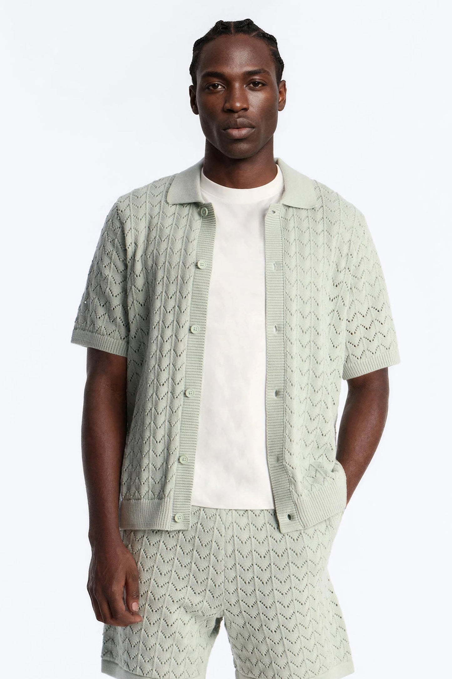 Waterfall Texture Open Knit Shirt - Sage Fashion Nova