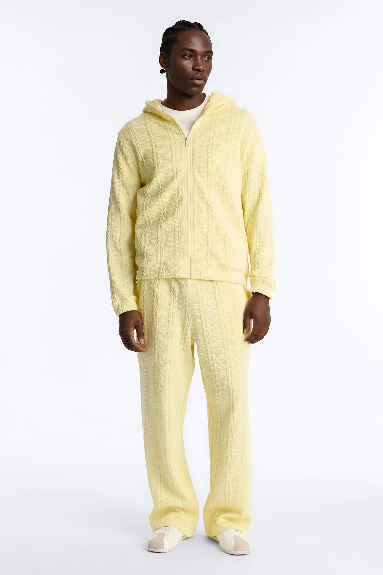 Textured Cozy Braided Hooded Jacket - Butter Yellow Fashion Nova